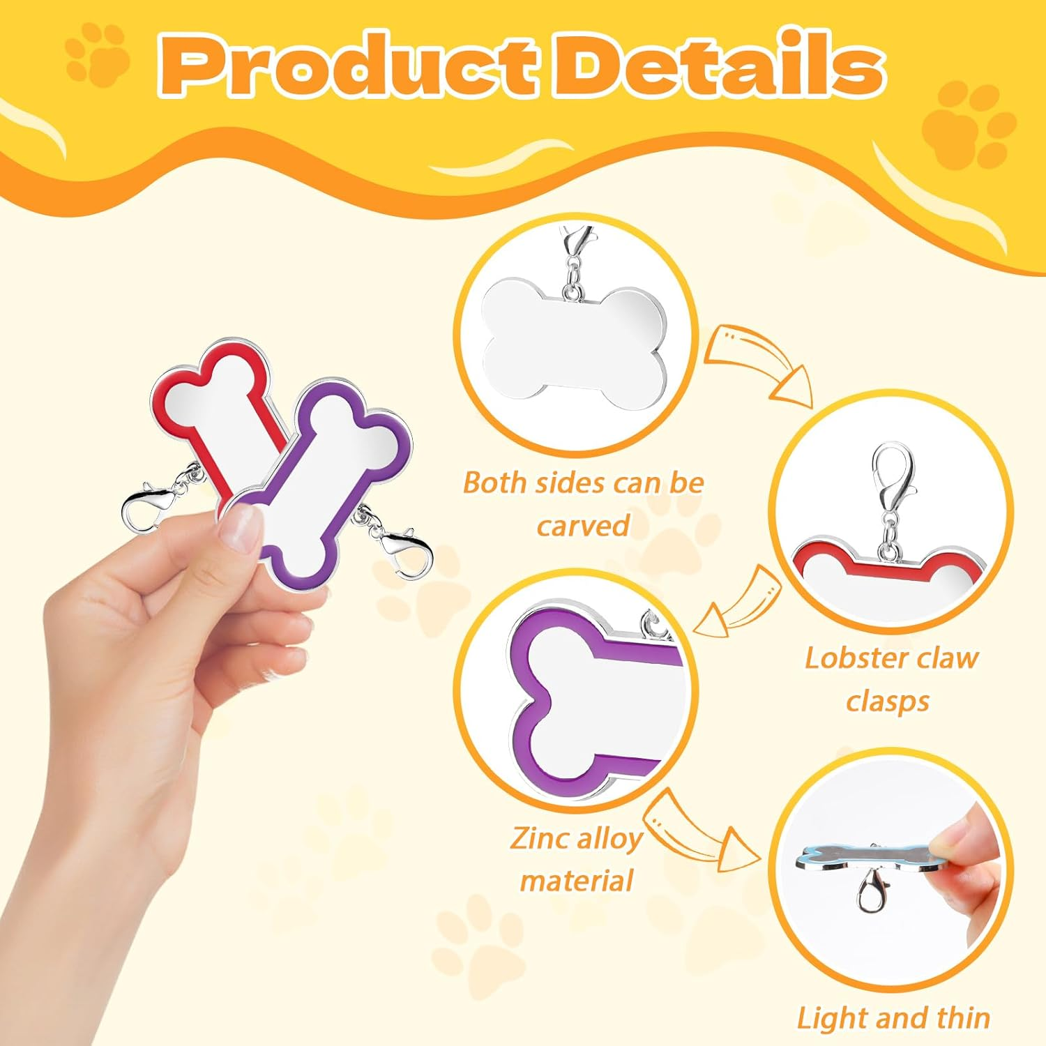 12 Pack Blank Dog Tags Engraved, Zinc Alloy Bone Shape Dog Name Tag for Dog Collar, 1.8In Dog Cat Pet ID Tags with Lobster Clasp for Engraving Name Phone Number (6 Colors) image number 1