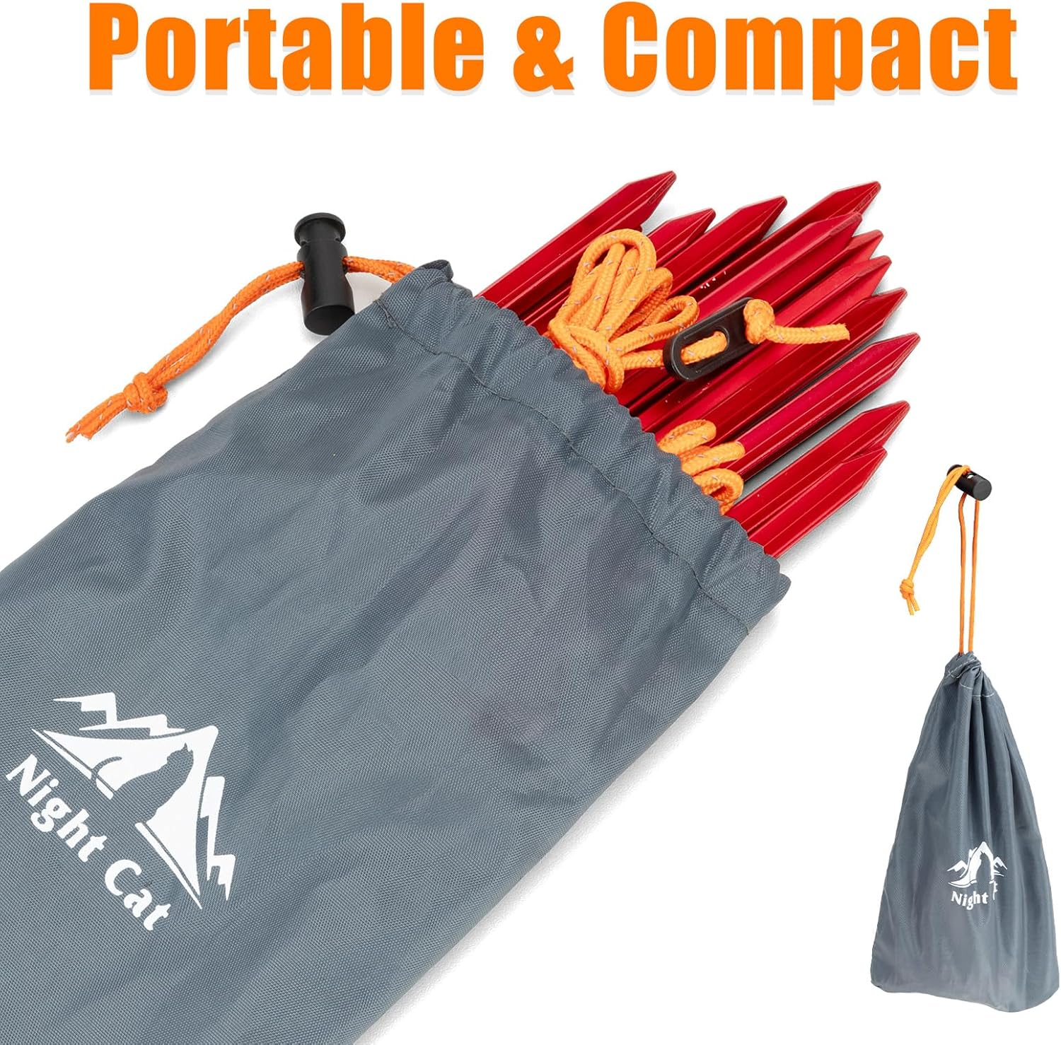 Night Cat Aluminium Tent Pegs: 12 Pack Tent Stakes Ultralight Heavy Duty with 4 Guylines and Drawstring Bag image number 5