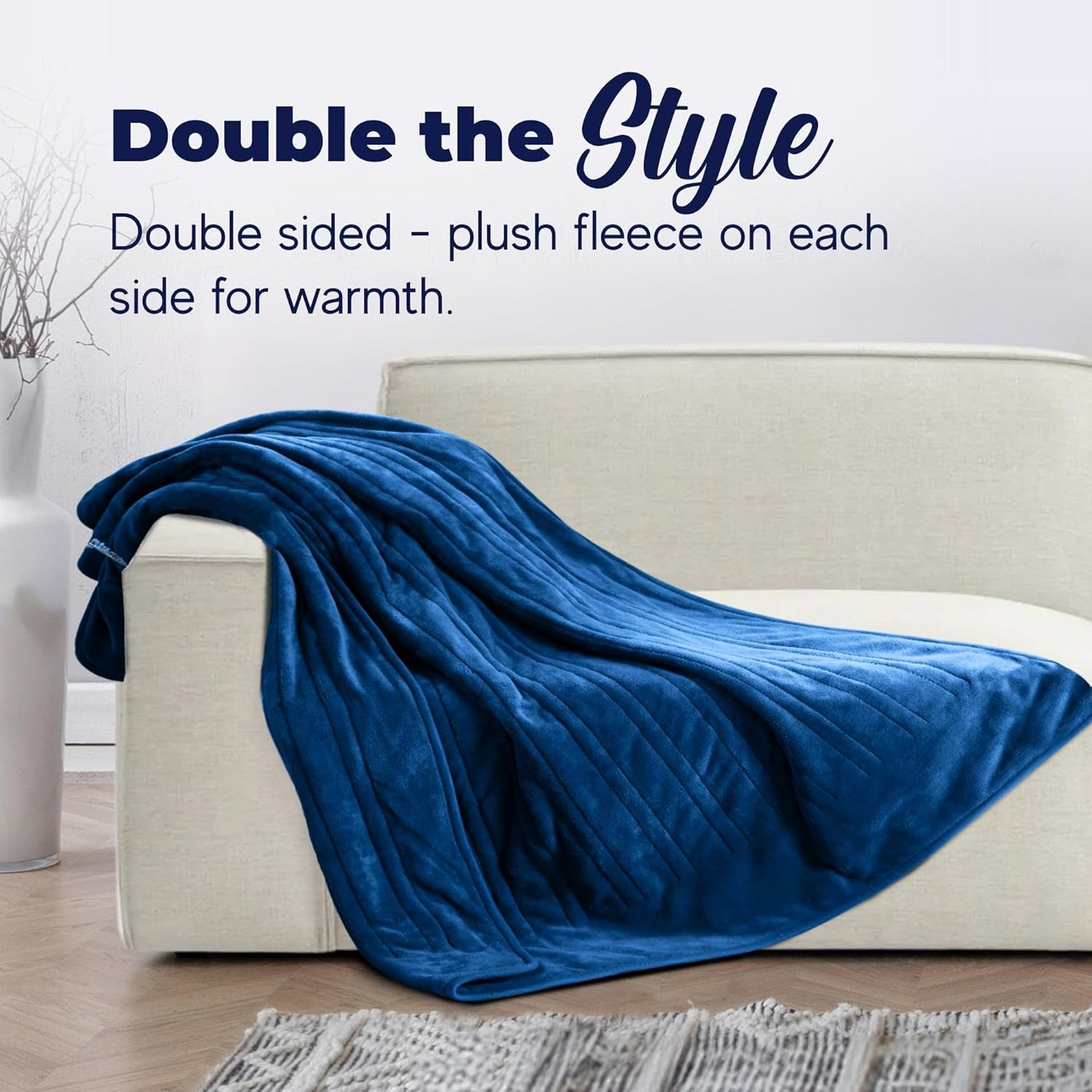 Dreamaker Double-Sided Coral Fleece Electric Heated Throw Blanket 160X130Cm Heating Rug Plush Snuggle Overheat Protection Adjustable 9 Heat Settings Extra Long Cord Detachable Controller - Blue image number 3