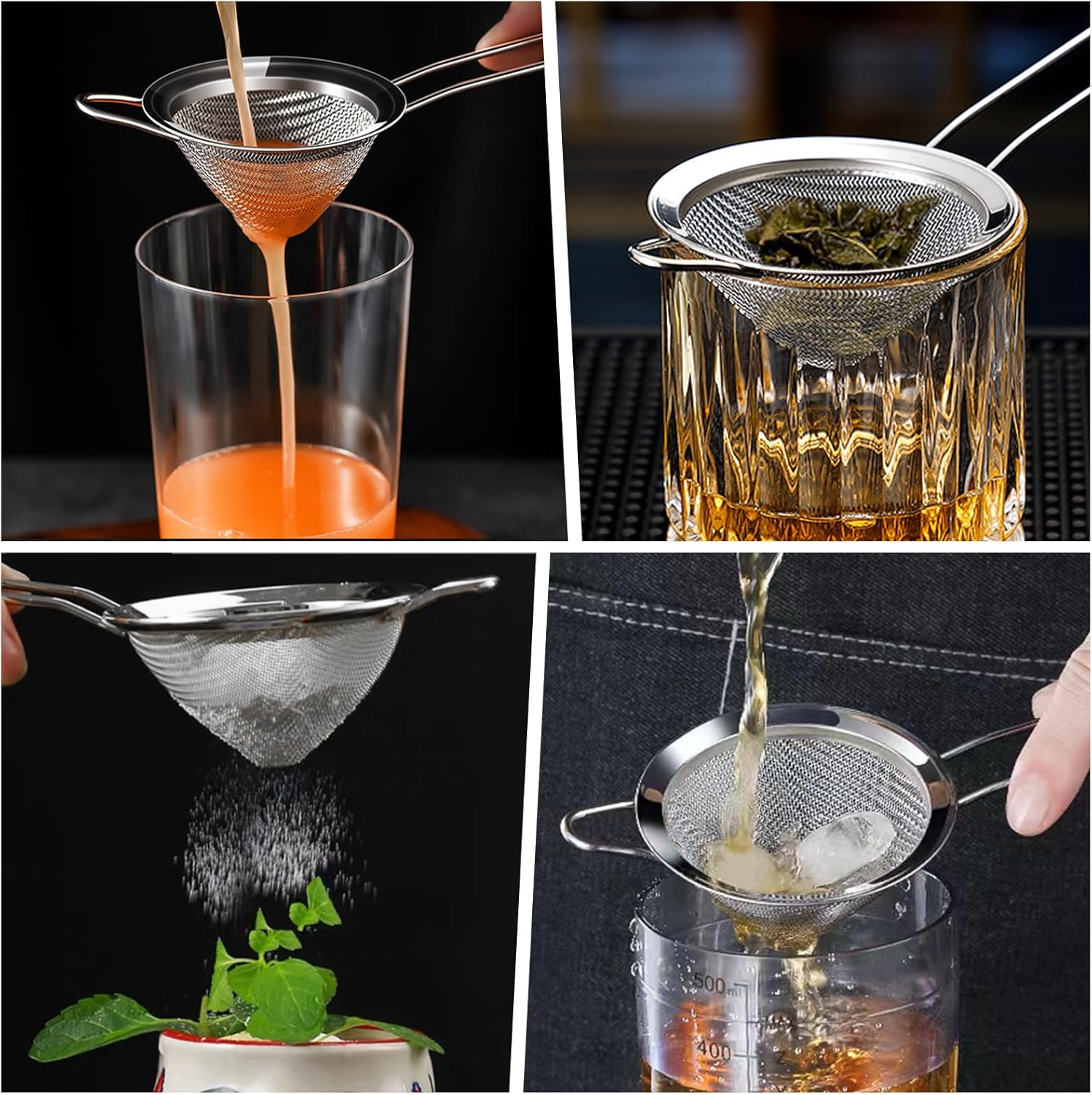 2 Pack Fine Mesh Strainer, Small Stainless Steel Sieves with Handles, for Steeping Loose Leaf Tea, Straining Cocktail, Juice and Sifting Flour, Powdered Sugar (2Pcs-Conical) - 3Pcs image number 1