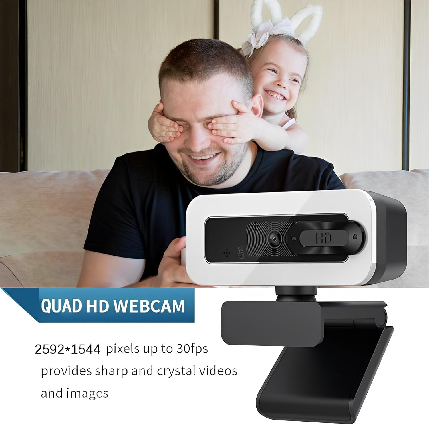 Webcam with Autofocus, USB 2K Computer Camera Ring Light & Privacy Cover for Video Conferencing, Streaming & Online Learning USB Plug & Play, Compatible with Windows/Macos/Linux image number 2