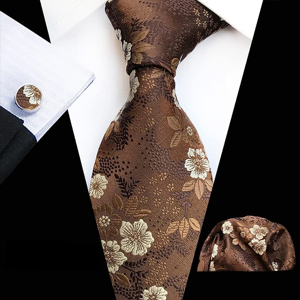 Men'S 8Cm Silk Fashion Floral Tie Hanky Cufflinks Clip Gift Box Bag Set Ac8888 image number 3