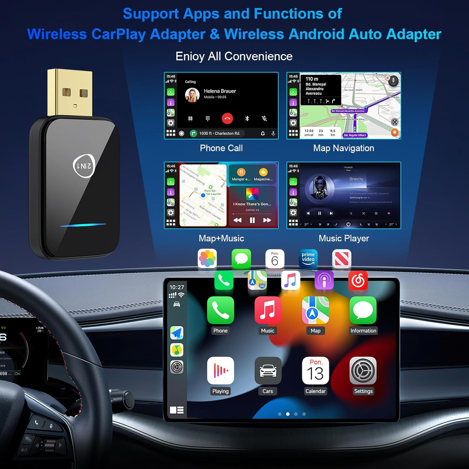2 in 1 Wireless Carplay Adapter for Iphone & Android Auto, Convert Wired to Wireless Carplay Adapter, Mini 2025 Upgrade Plug & Play Auto Connect Easy Use for Cars from 2016 and Iphone/Android image number 3