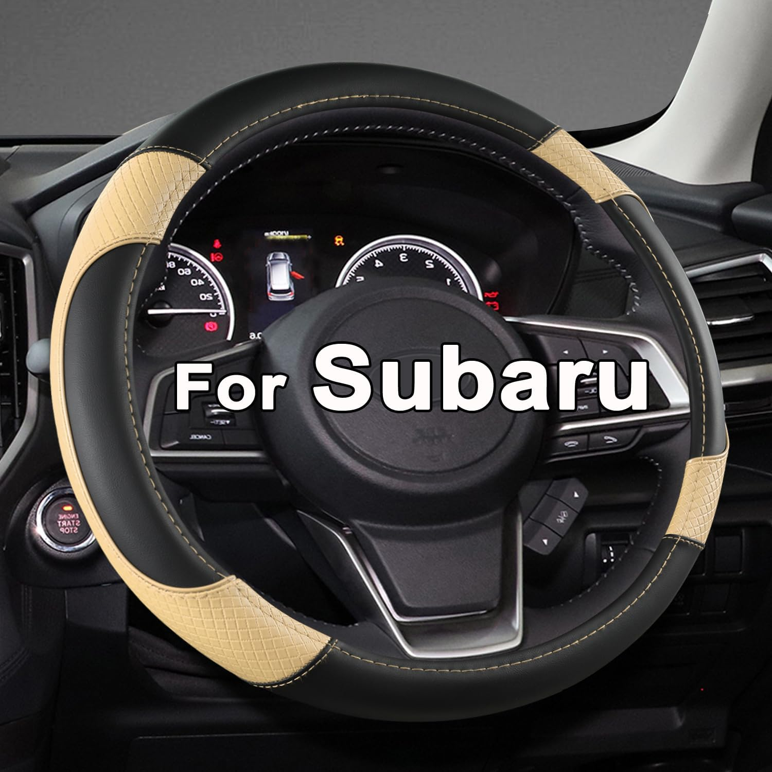 GIANT PANDA Customized Auto Steering Wheel Cover for Subaru Forester, Car Steering Wheel Cover for Subaru Outback and Crosstrek - Black+Red Trim