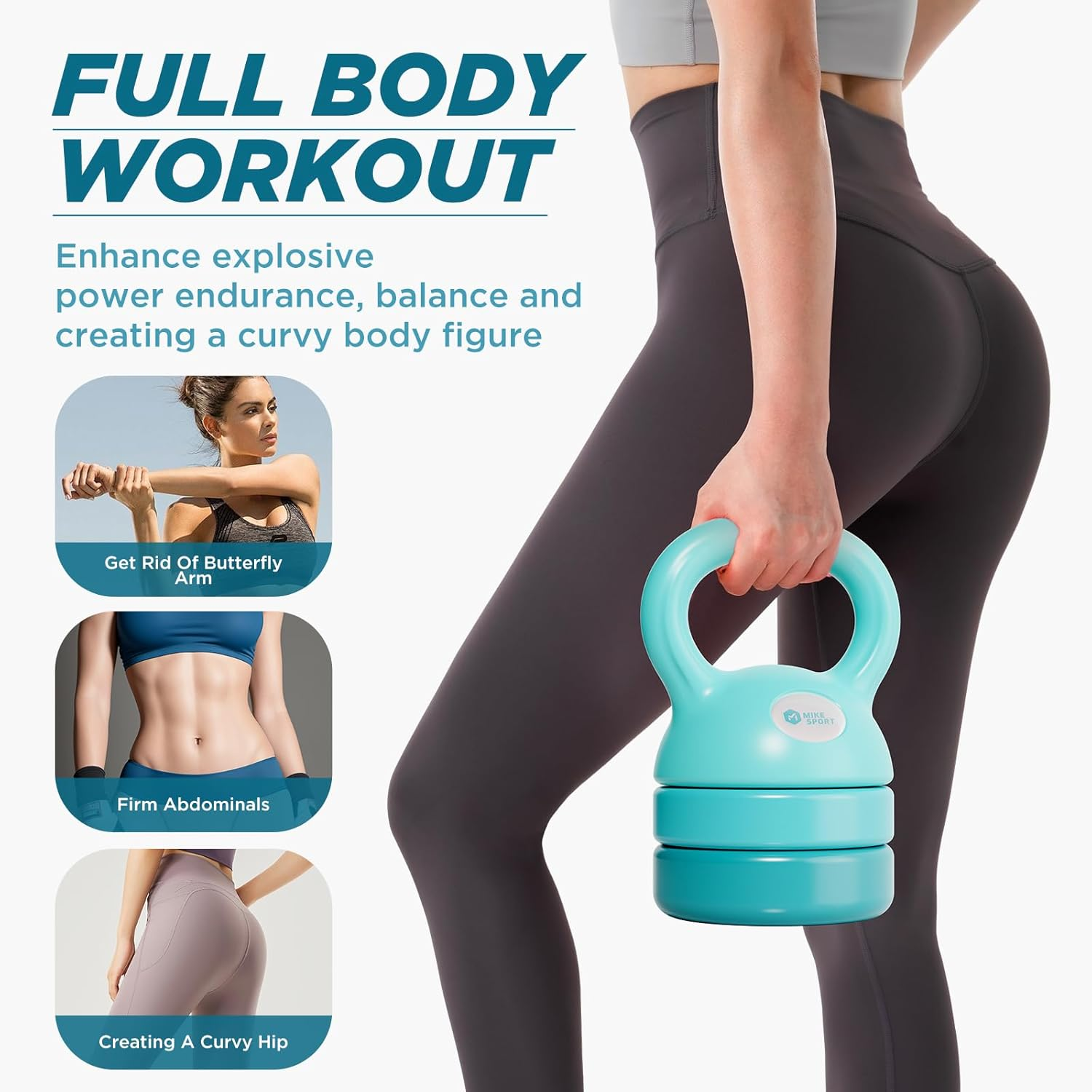 MIKE SPORT Adjustable Kettlebell Sets 3 in 1 (5Lb-12Lb) for Home Gym,Fitness,Workouts,Strength Training Equipment Exercise,Kettle Bell Weights Ideal for Beginners, Men,Women,Kids,Dumbbell Set image number 2