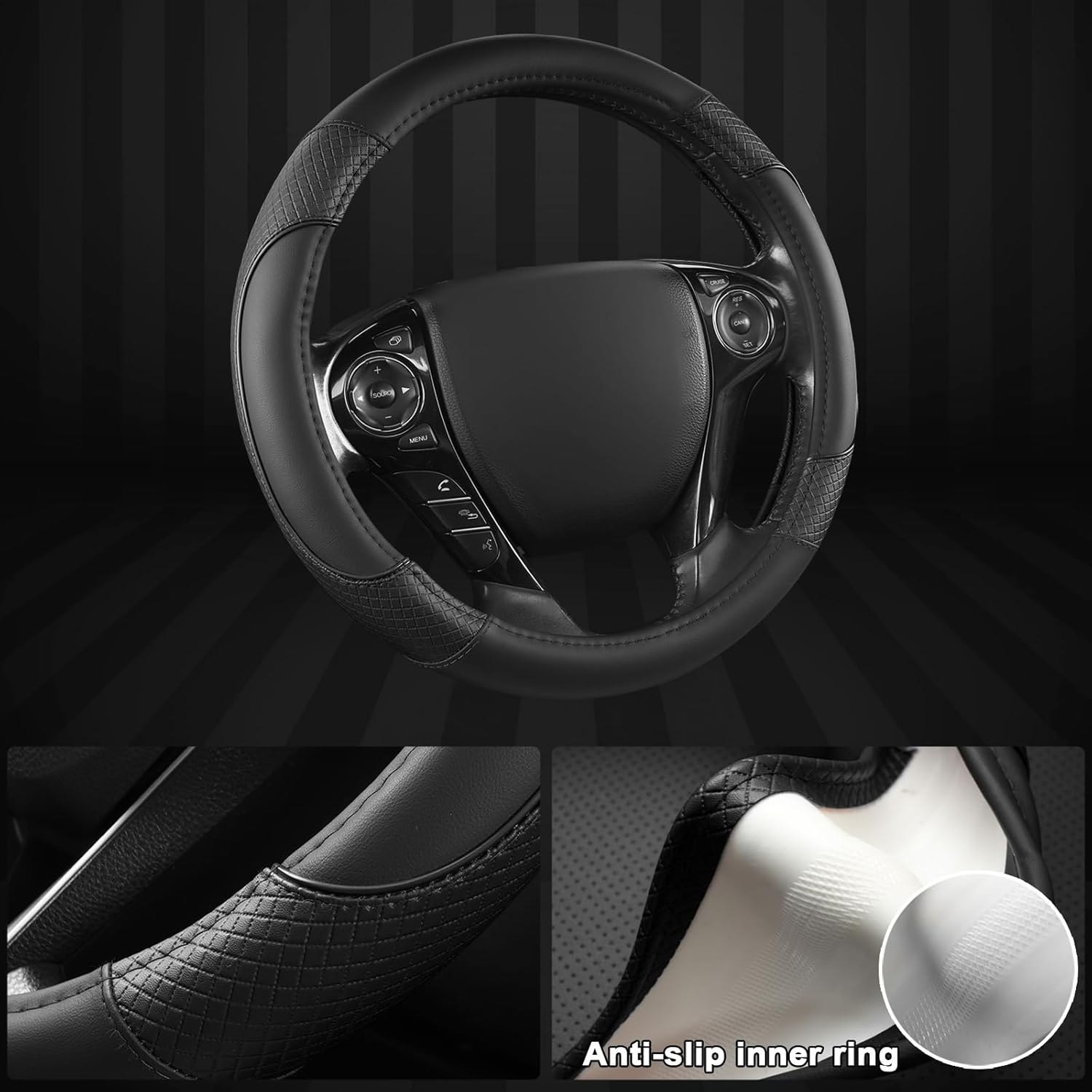 GIANT PANDA Steering Wheel Cover for Honda Civic(2006-2015),Cr-Z, Insight, S2000 (Black-Small Size) image number 1