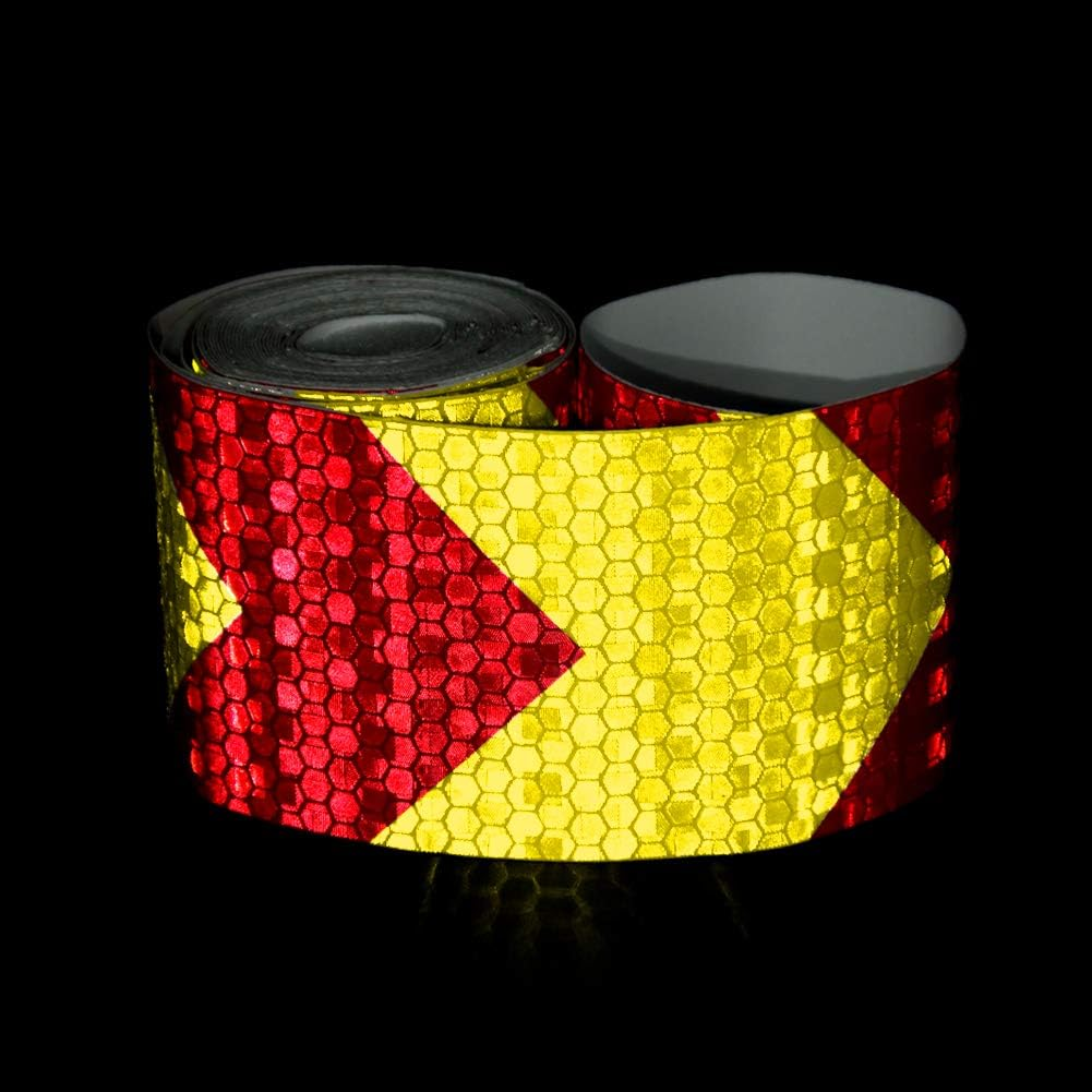 Reflective Tape, 2Pcs 3M*50Mm High Intensity Prismatic Waterproof Arrow Shape Reflective Safety Warning Tape Vinyl Roll Self-Adhesive Security Marking Tape (Red&Yellow) image number 3