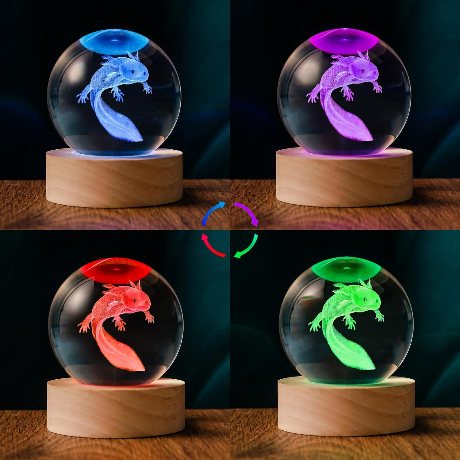 QIANRUNA 3D Axolotl 60Mm Crystal Ball Axolotl Night Light Lamp Toy Gifts for Women Wife Girlfriend Mom Couple Her Axolotl Figurine for Girls Boys Kids image number 3