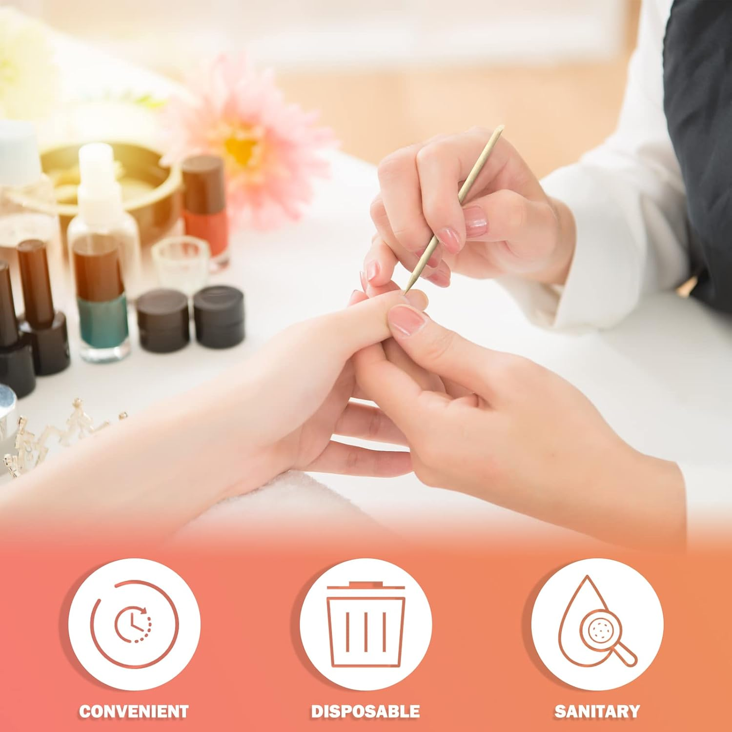 120 Sets Disposable Manicure Kit Basics 3 Pieces Nail Kit, White Wood Nail File 180/180 Grit, Orange Mini Buffer 100/180 Grit, Individually Packed Mini Pedicure Set for Fingernails Toenails image number 1