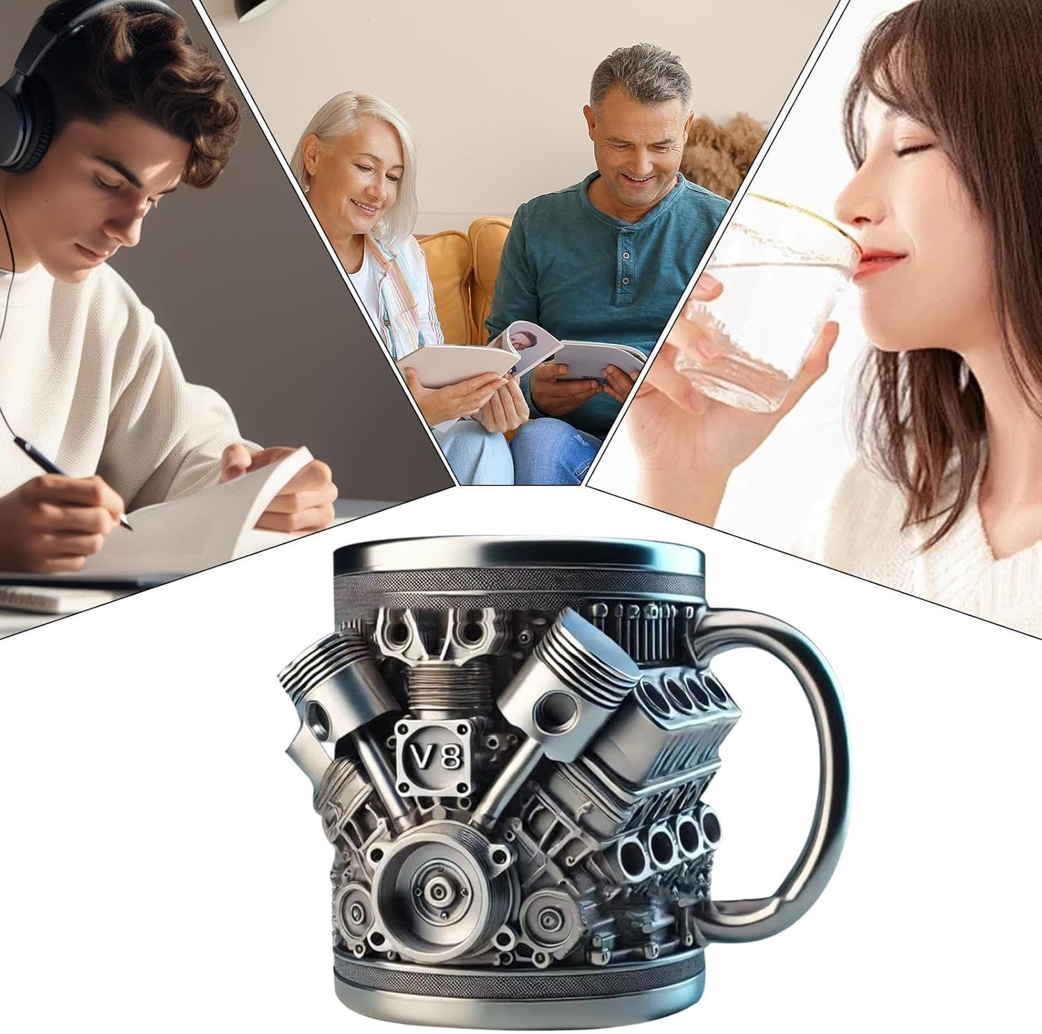 V8 Engines Stainless Steel Cup, 15OZ V8 Engine Coffee Mug, Creative Car Engine Coffee Cup with Insulated Handle, 2025 Novelty Automobile Engine Coffee Mug, for Car Lovers Gift image number 5