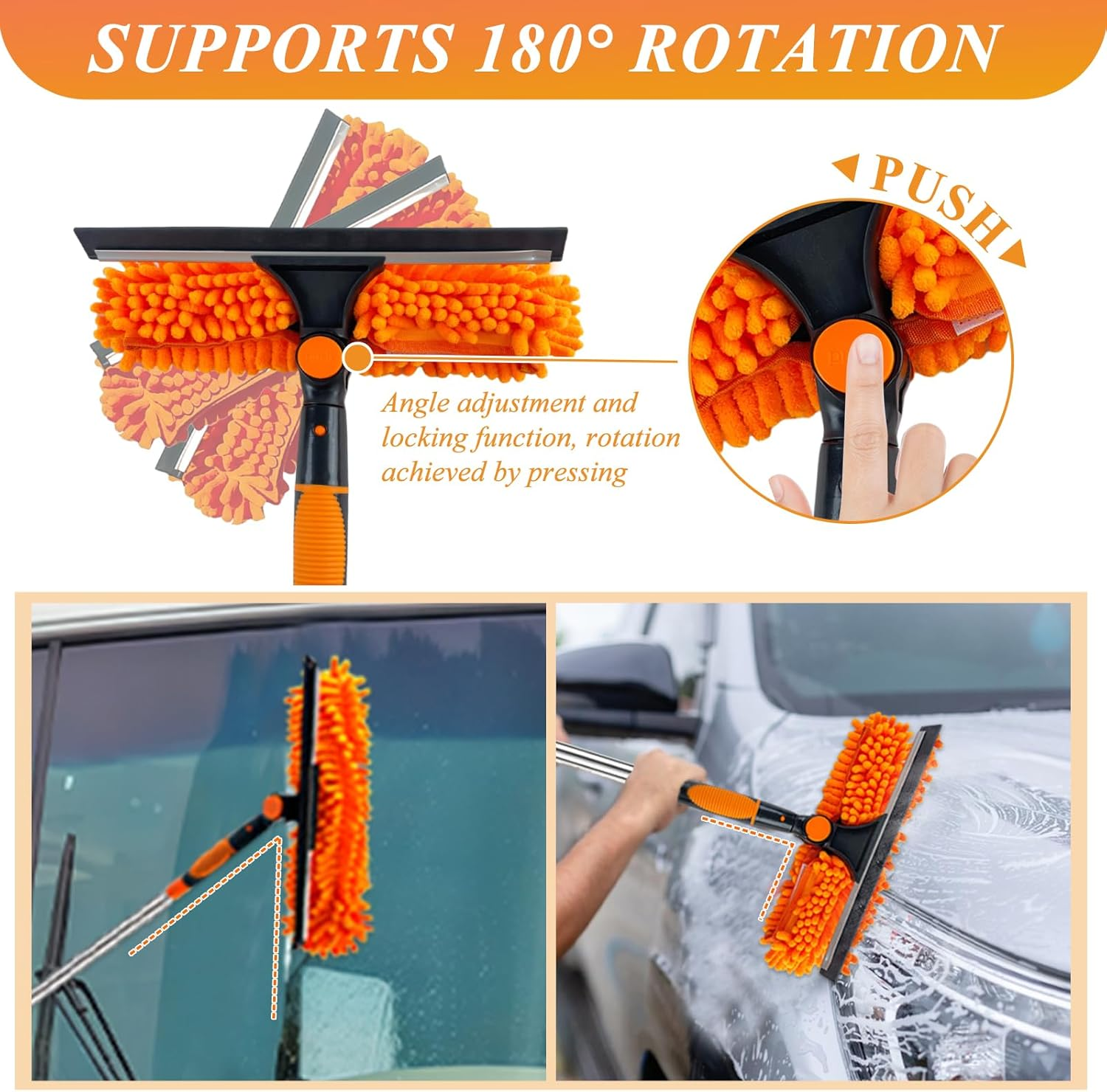 3-In-1 Window Cleaner with Telescopic Rod, Telescopic Window Wiper 3M, Long Handle Window Cleaner Set with Silicone Window Squeegee and Microfibre Cloth Brushes, Window Cleaning Set for Glass, Mirror image number 2