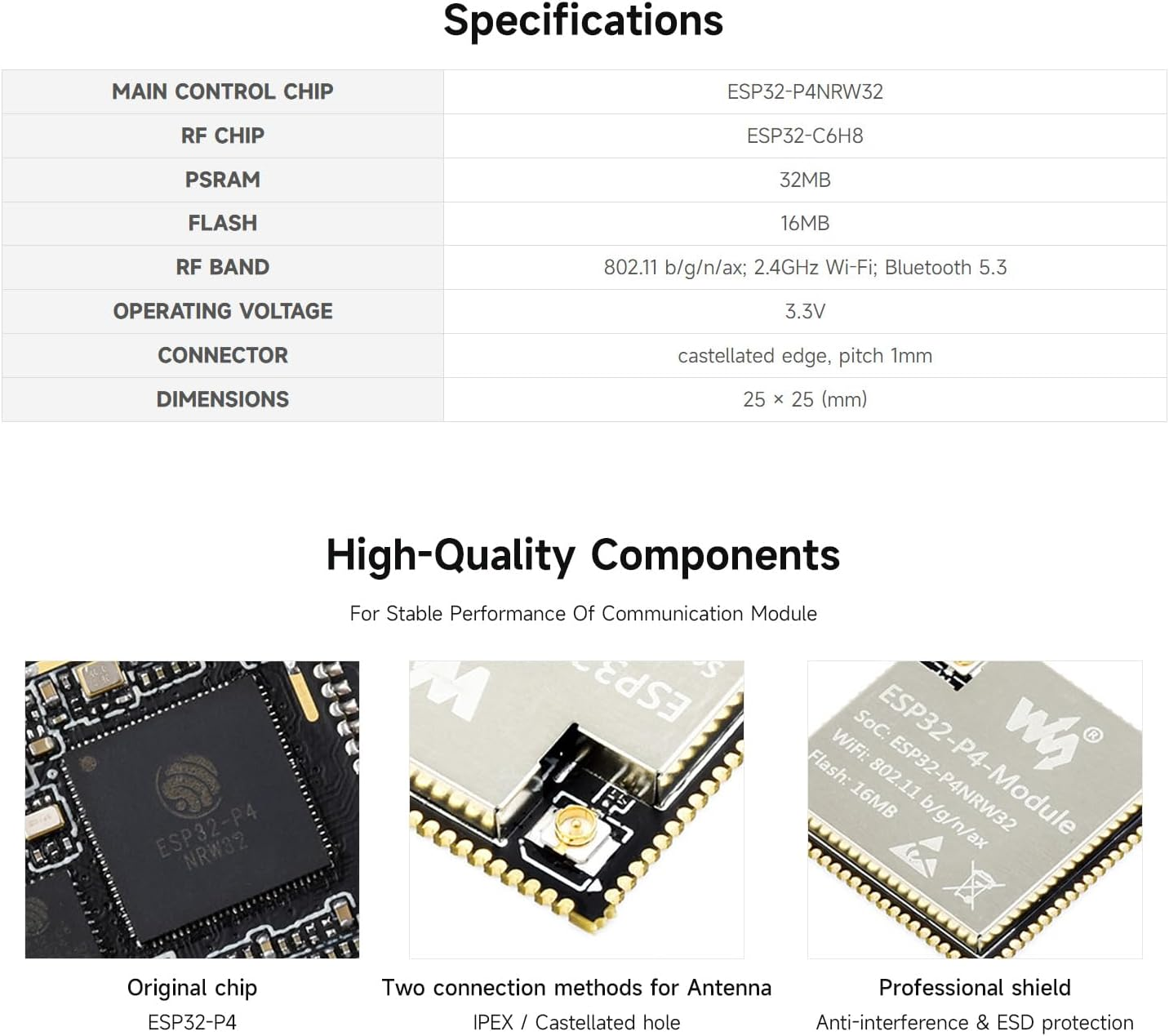Waveshare Esp32-P4-Module Core Board, Based on ESP32-P4 and ESP32-C6 Dual-Chip Design, Supports 2.4Ghz Wi-Fi and Blue-T 5.3 image number 6