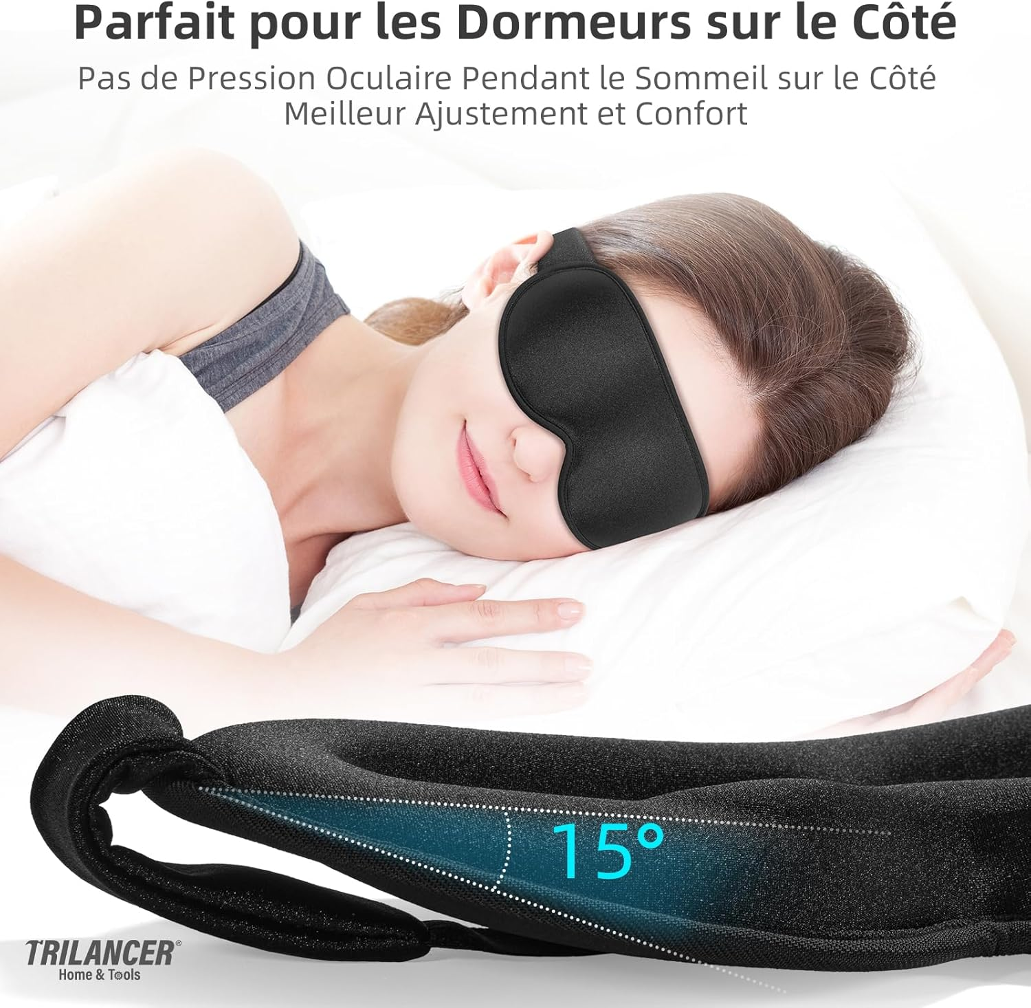 2025 Innovative Sleep Mask for Men and Women,Trilancer 3D 99.99% Light Blocking Design, Comfortable Eye Mask, Blackout Blindfold for Sleeping, Nap, Meditation, Travel (Black) image number 4