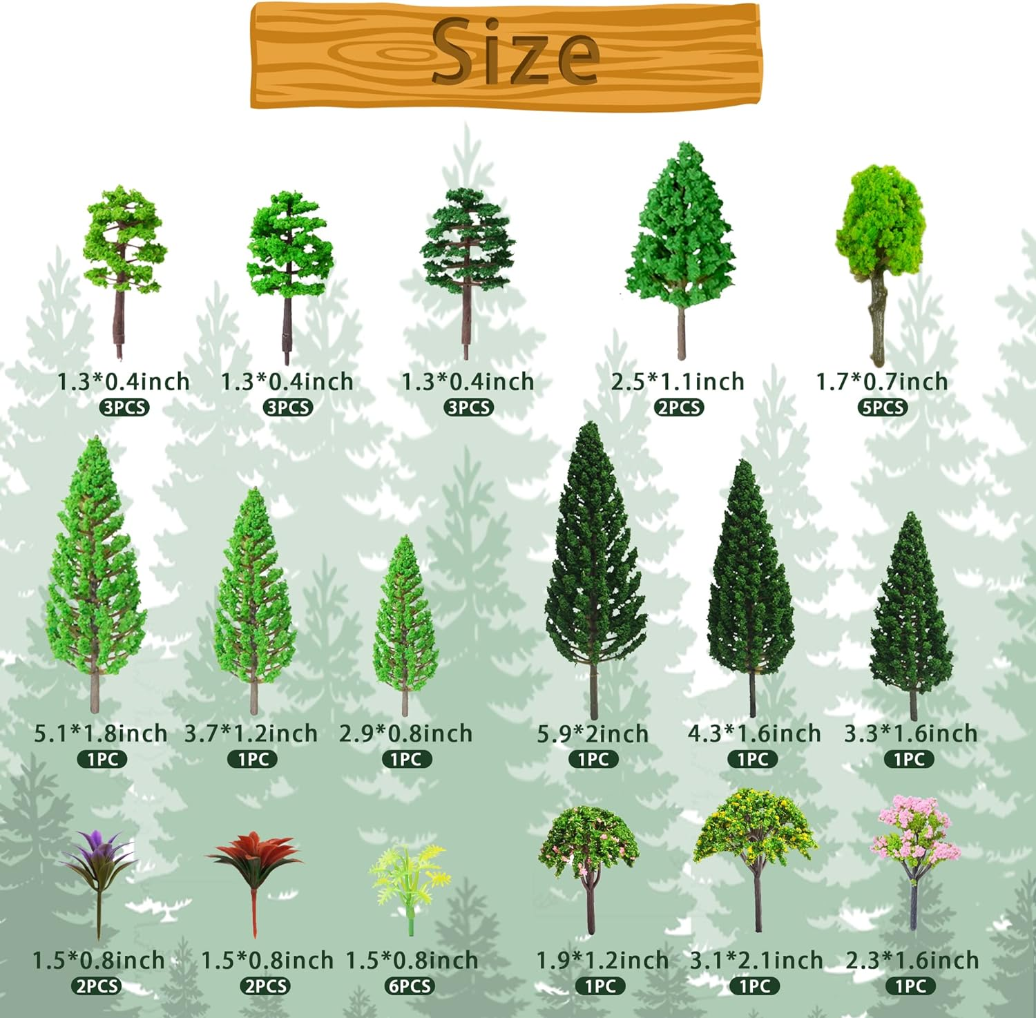 40 PCS Woodland Animals Figures Model Trees, 5 Pcs Animal Toy Figurines and 35 Pcs Mixed Plastic Trees Forest for Woodland Cake Toppers Decorations Birthday Party Supplies image number 6