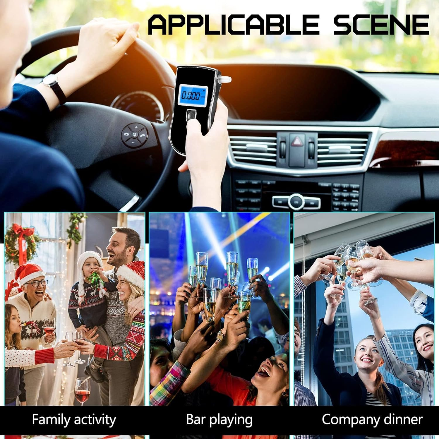 Alcohol Breathalyzer, Professional Grade Accuracy Alcohol Breath Tester for BAC Testing, Portable Blood Alcohol Tester with 5 Mouthpieces & Digital Blue LCD Display for Personal Home Use Black image number 5