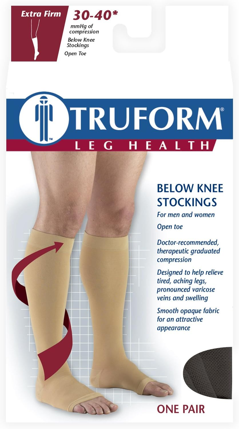 Truform 30-40 Mmhg Compression Stockings for Men and Women, Knee High Length, Open Toe, Black, 2X-Large image number 1