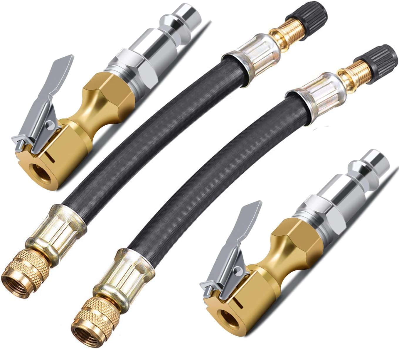 Kewayotire Valve Extension, 2Pcs 160Mm Flexible Valve Stem Extenders with 2 PCS Tire Air Chuck Heavy Duty Closed Flow Tire Chuck 1/4" FNPT for Tire Inflator Gauge Compressor Accessories image number 2