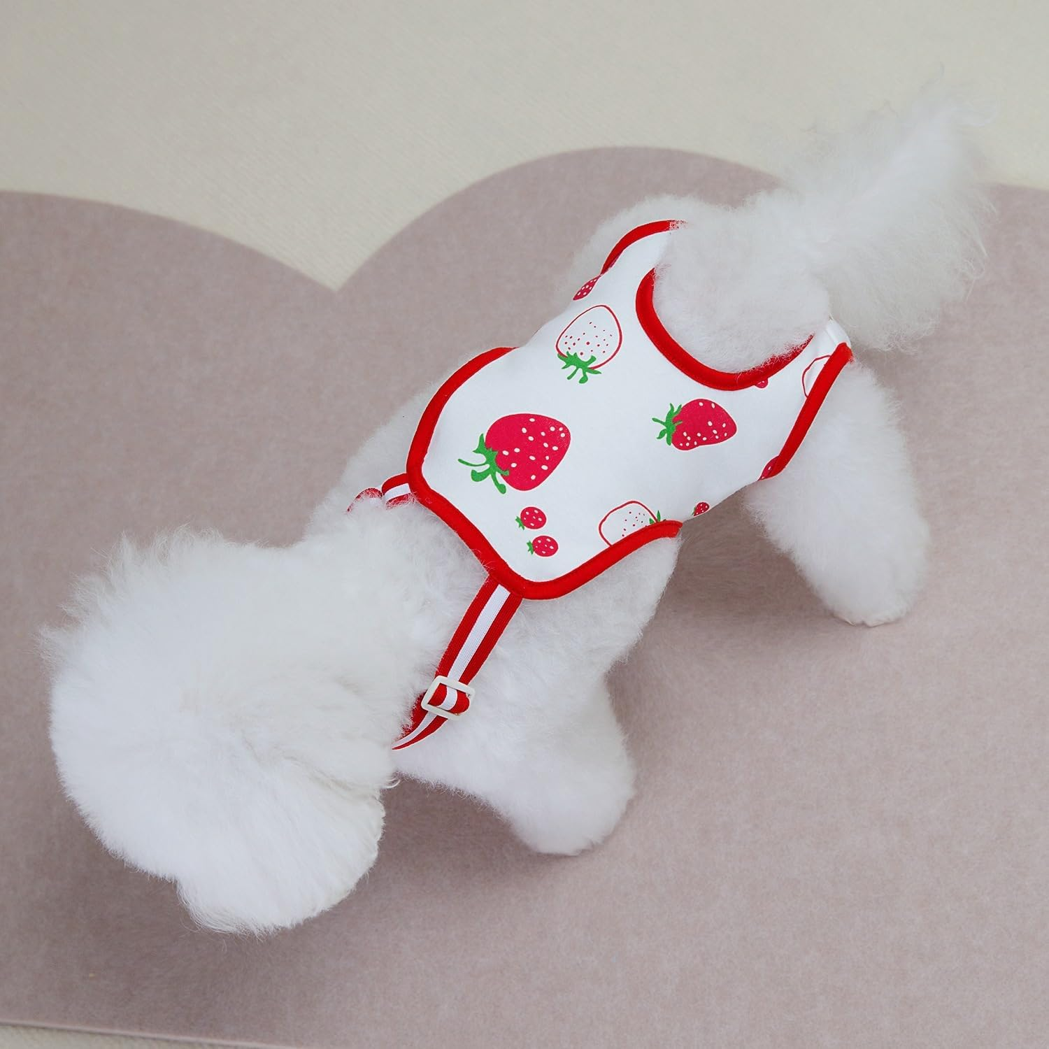 Dog Diapers Female Washable Sanitary Pantie with Adjustable Suspender, Reusable Doggie Period Panties, Pet Underwear Diaper Jumpsuits for Male Dogs in Heat, Puppy Diapers (Red Strawberry, Large) image number 6