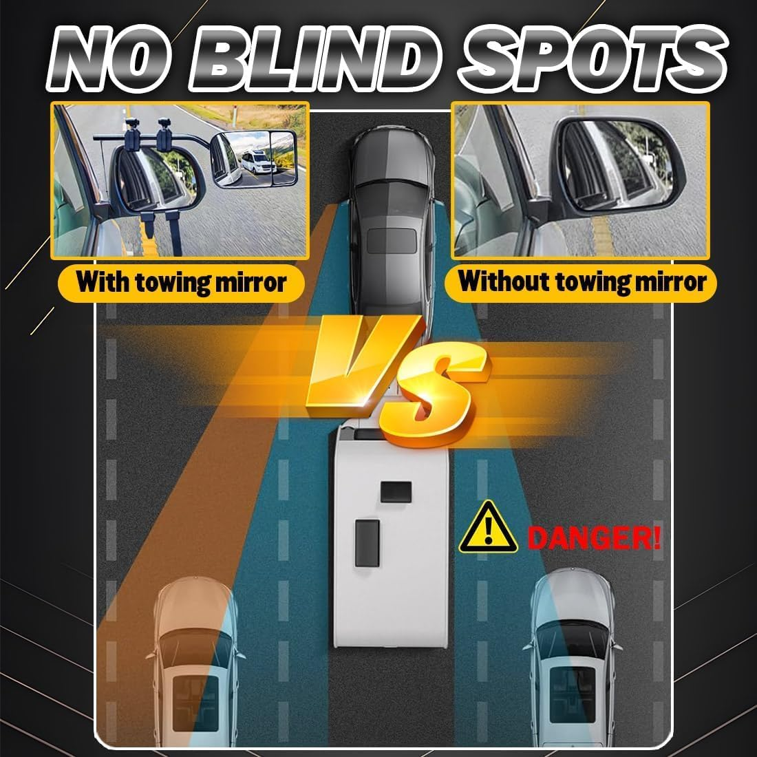 Clip on Towing Mirrors Extensions for Towing, 360 Degree Adjustable Rotation Side Mirror Extenders for Towing, Convex Rearview Mirror, Tow Mirrors for Car Truck Trailer RV SUV, 2 Pack image number 2