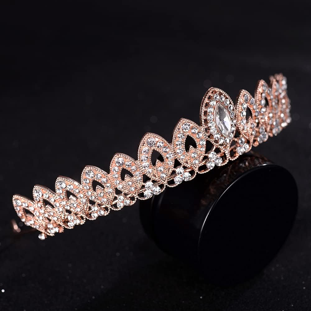 Rhinestone Crystal Tiaras and Crowns Headband for Women Birthday Pageant Wedding Prom Princess Crown,Rose Gold - Rose Gold Tiara-2 image number 6