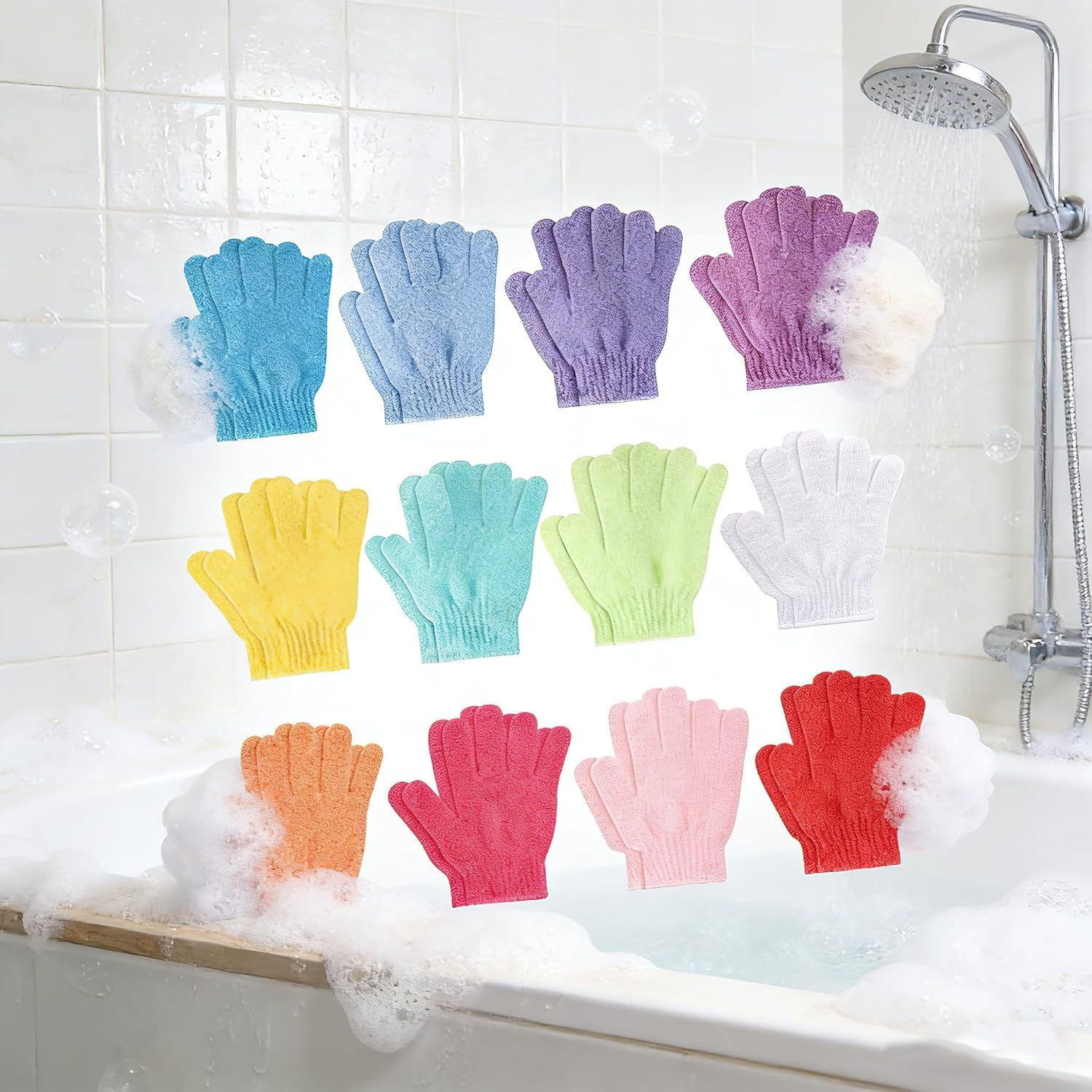 WEZCHUGHAOL 12 Pairs Exfoliating Gloves for Shower & Spa - Body Scrubber Loofah Gloves, Dead Skin Cell Remover for Full Body Hand Exfoliation, Massage and Gentle Cleansing image number 2