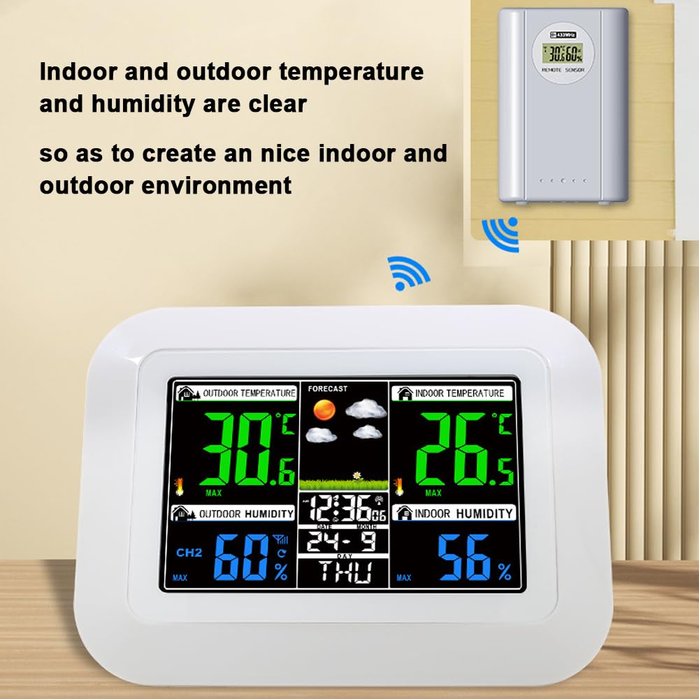 Multifunctional Home Office Weather Station Digital Display Clock 433Mhz Indoor Temperature Tester Hygrometer Forecast Table image number 3
