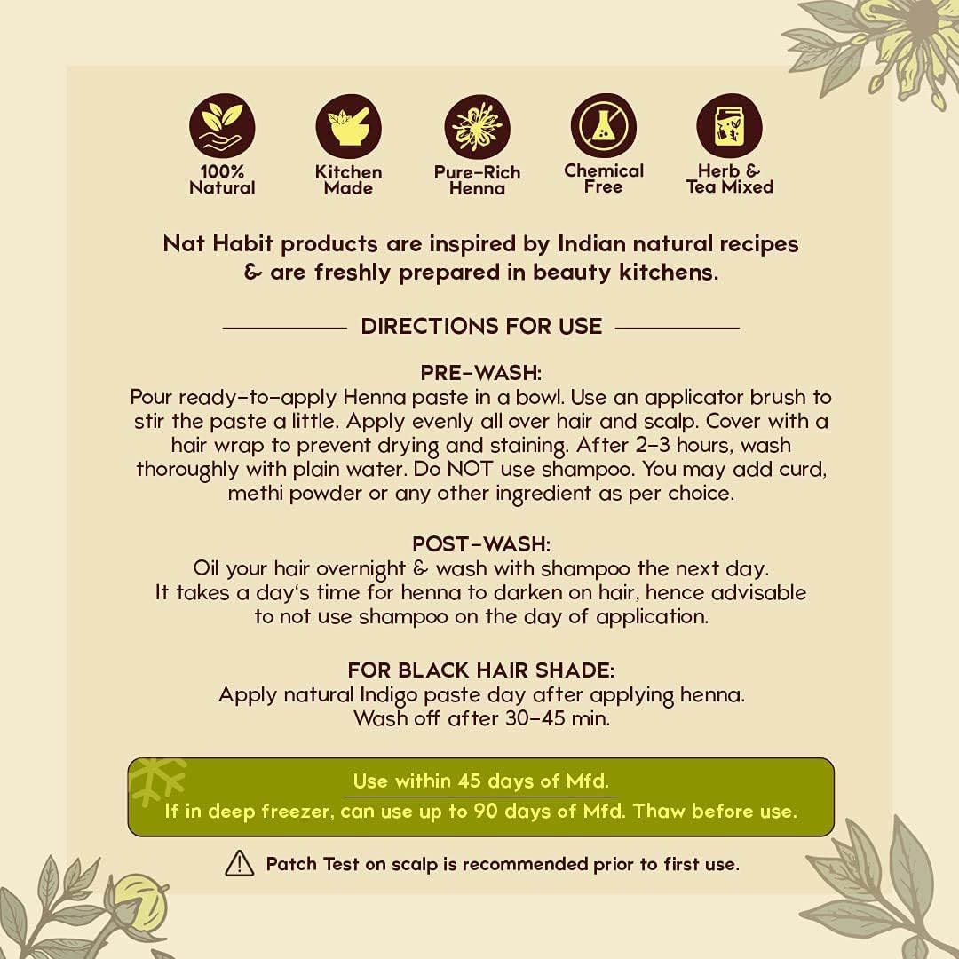 Nat Habit - Fresh Ready to Apply Henna Paste, Pre-Soaked in Black Tea and Herbs,100% Natural Rajasthani Henna, Imparts Rich Brown Shade (Pack of 2 X 220G) image number 3