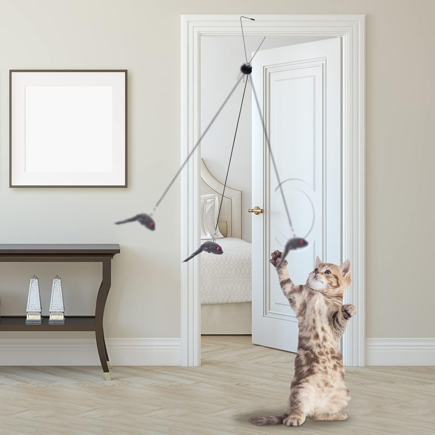 2 Packs Door Hanging Cat Toy,Interactive Cat Toy Mice, Cat Toy Chasing Exercise Entertain Toy Hanging Door Cat Toy Mouse Teaser Toys for Indoor Cat Kitten image number 3