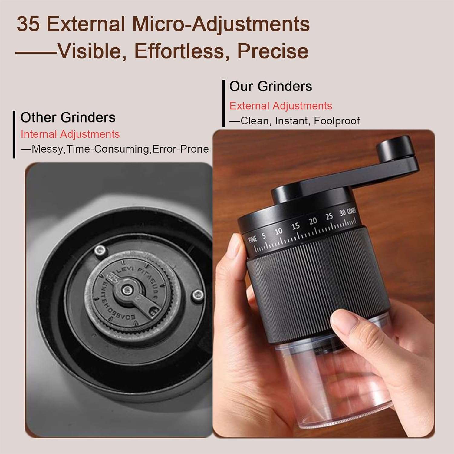 Portable Manual Coffee Grinder,Hand Coffee Bean Grinder,35 Adjustable Grind Settings for Aeropress,French Press, Drip, Espresso,Conical Ceramic Burr,30G Capacity,Perfect for Home and Travel image number 6
