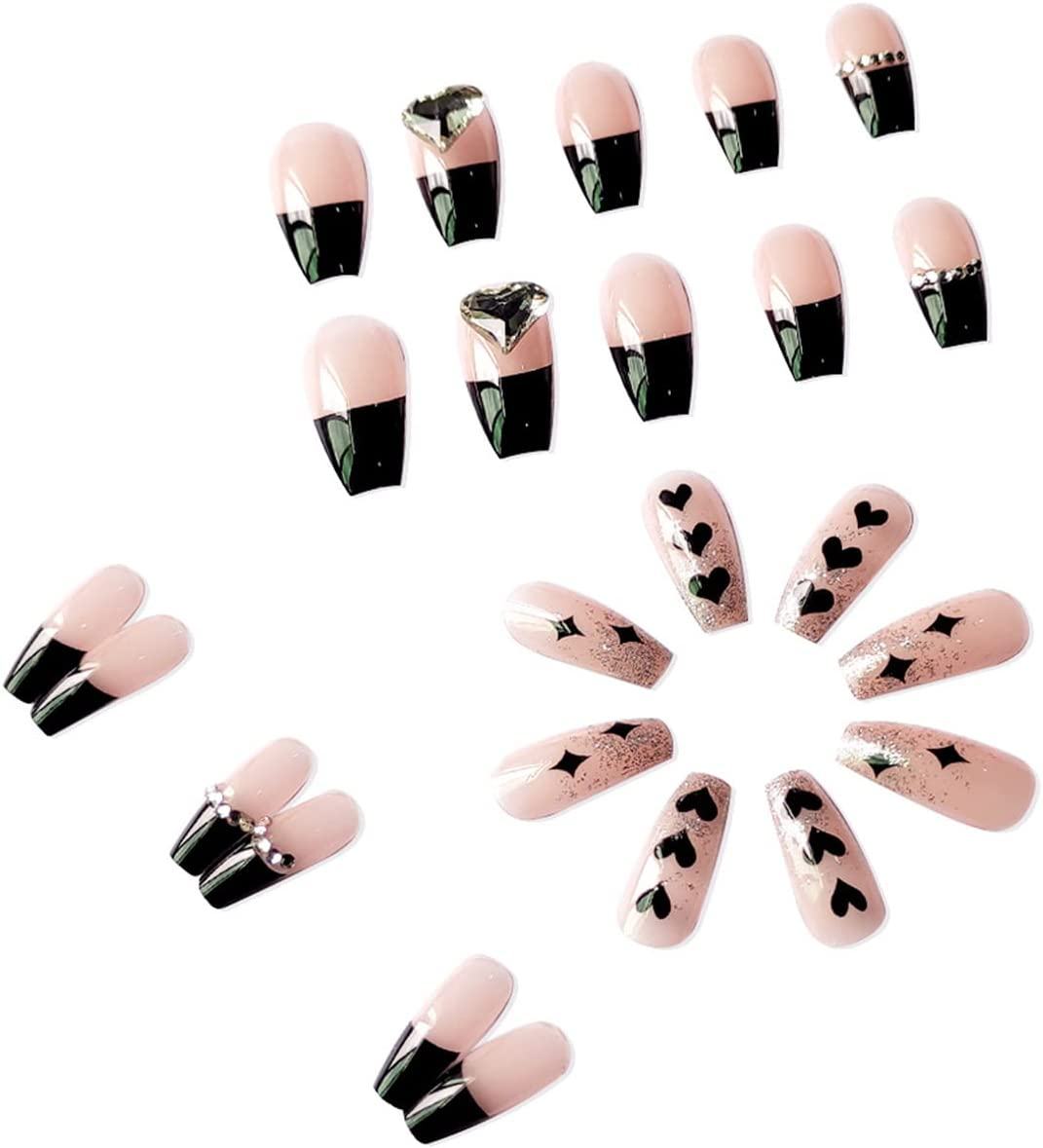 Folmywy Artificial Fake Nails False Fingernail Press on Manicure Coffin Ballerina Natrual Ongles Rhinestones Glossy Women Girls Party Wonderful Gift 24Pcs image number 3