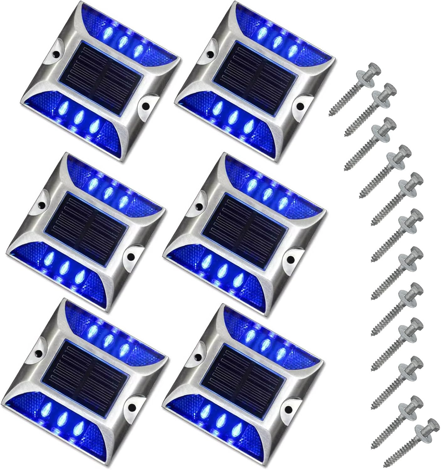 6Pack LED Solar Power Ground Marker Lights, Driveway Outdoor LED Lights,Waterproof Outdoor Driveway Road Highway Spike Lamp, for Pathway Sidewalk Boat Deck Stair (6 Pack Blue) image number 5