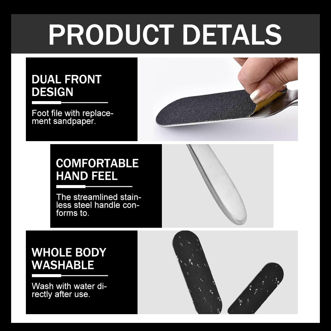 MIRKUZI Rasp Files for Foot Care, 1 Foot File with 20 Refills for Pedicure Files, Stainless Steel Foot File with Replacement Sandpaper, Stainless Steel Callus Remover for Dry Skin image number 6