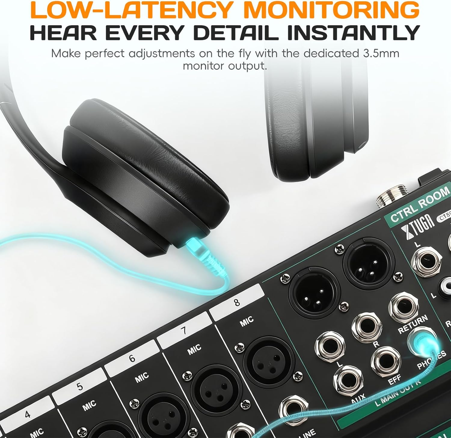 XTUGA CT80 8 Channel Audio Mixer for PC Recording Professional Sound Board Built-In Digital Effect Studio Mixer with 48V Phantom Power RCA Input Output Mp3Bluetooth EQ image number 3