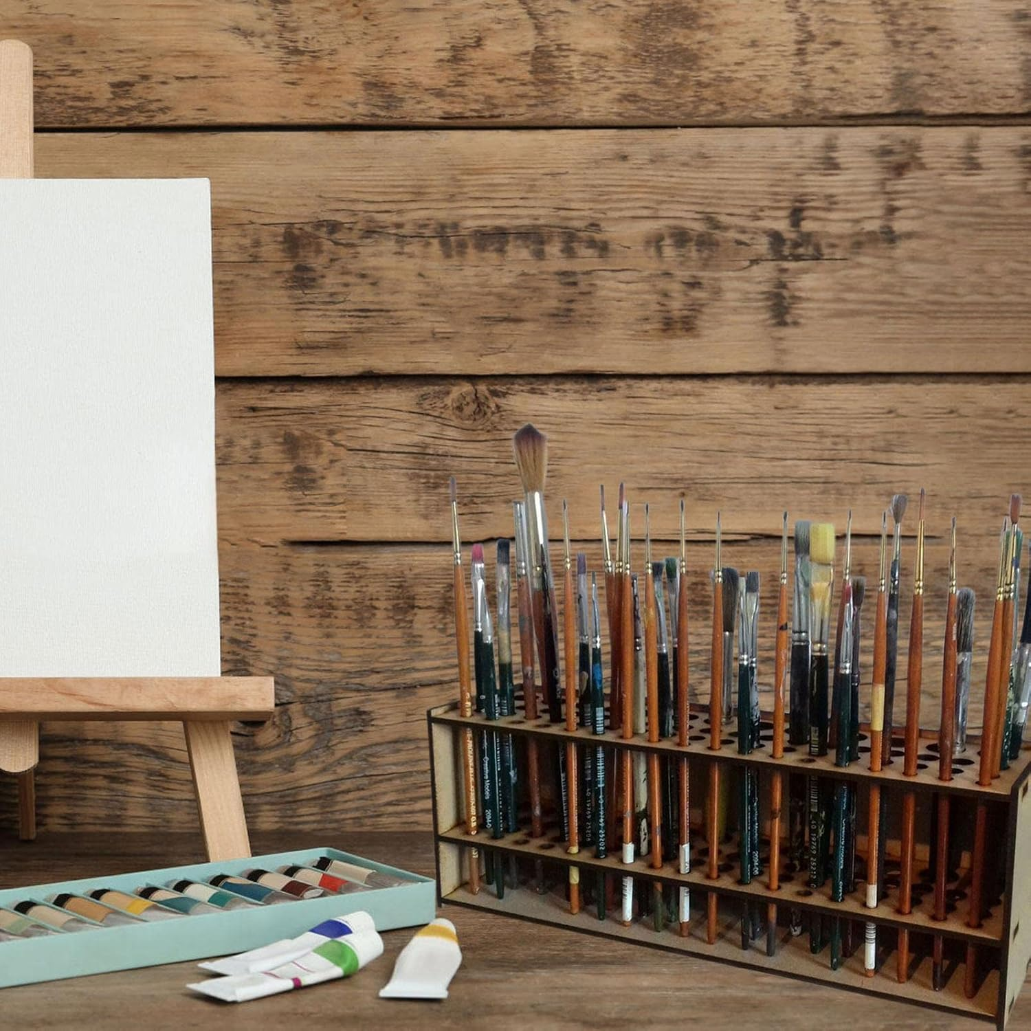 Omglo Brush Holder, 67 Holes Wooden Brush Holder, Paint Brush Holder Desktop Organizer for Wall Mount, Wooden Brush Holder for Eyelin Brushes image number 3