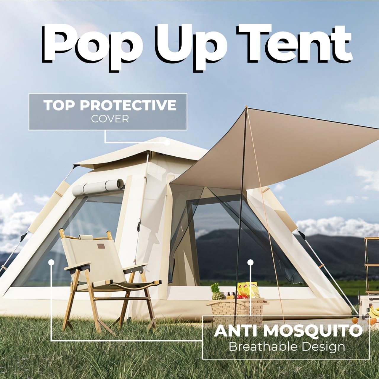 3/5-Person Instant Tent with Porch Camping Gear for Outdoors Fast Cabin Tent with Instant Setup Tent Pop up in 4 Minutes with Rainfly Backpack for Family Camping, Upgraded Ventilation image number 4