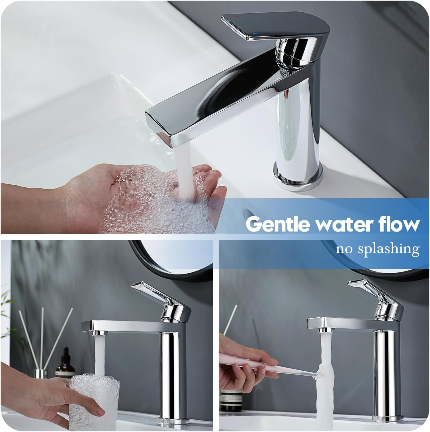 Decaura Basin Mixer Tap Lead-Free Bathroom Sink Tap Vanity Counter Top Faucet (Chrome, Spout Height-130Mm)