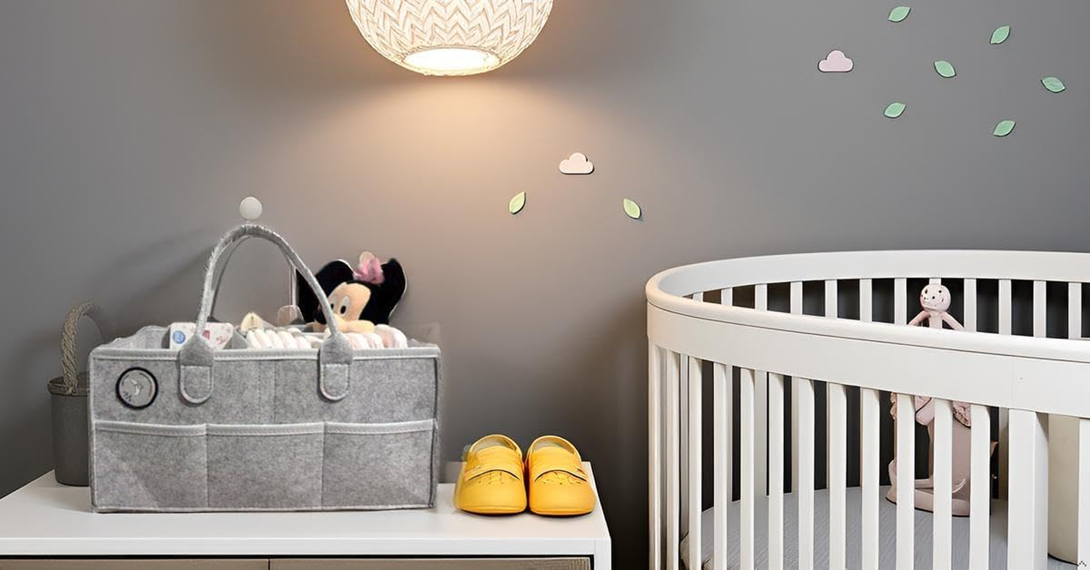 Large Baby Diaper Caddy Organizer Nappy Caddy Bag Portable Felt Nursery Essential Storage Basket for Baby Essentials, Spacious Car Travel Organizer with Multi Pockets Changing Table Organizer image number 1