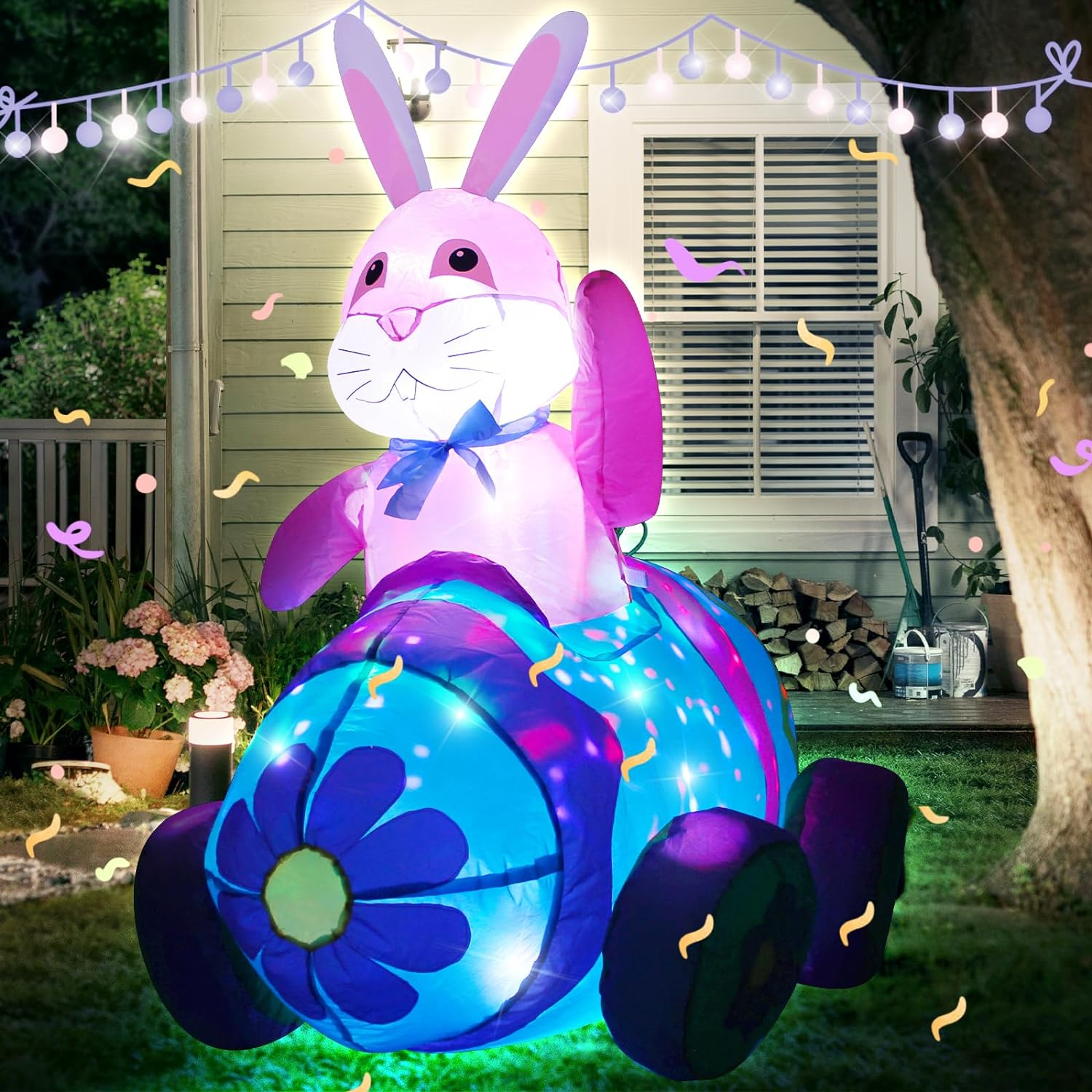 AJY 4 Feet Happy Easter Bunny Driving Car Inflatable Blow up Indoor Outdoor Yard Lawn Decoration image number 6