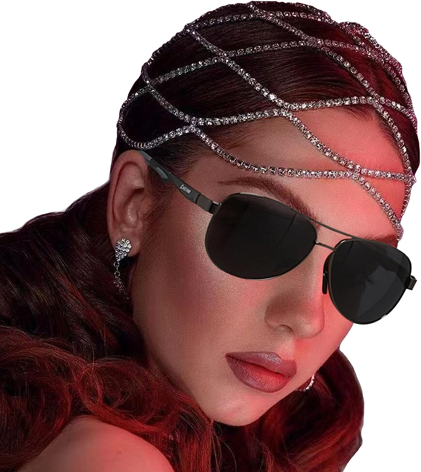 Rhinestone Mesh Headpiece Cap Silver Roaring 20S Crystal Flapper Head Chain for Women Girls, Head Jewelry Art Deco Bridal Party Hair Accessories image number 1