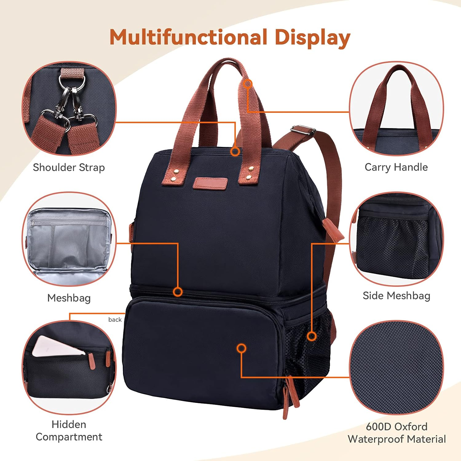 ZATOGOO Cool Bag Cool Backpack 20 L Double Layer Large Cool Bag Thermal Bag Picnic Bag Insulated Bag Waterproof Leak-Proof for Beach, Hiking, Family Trips Black