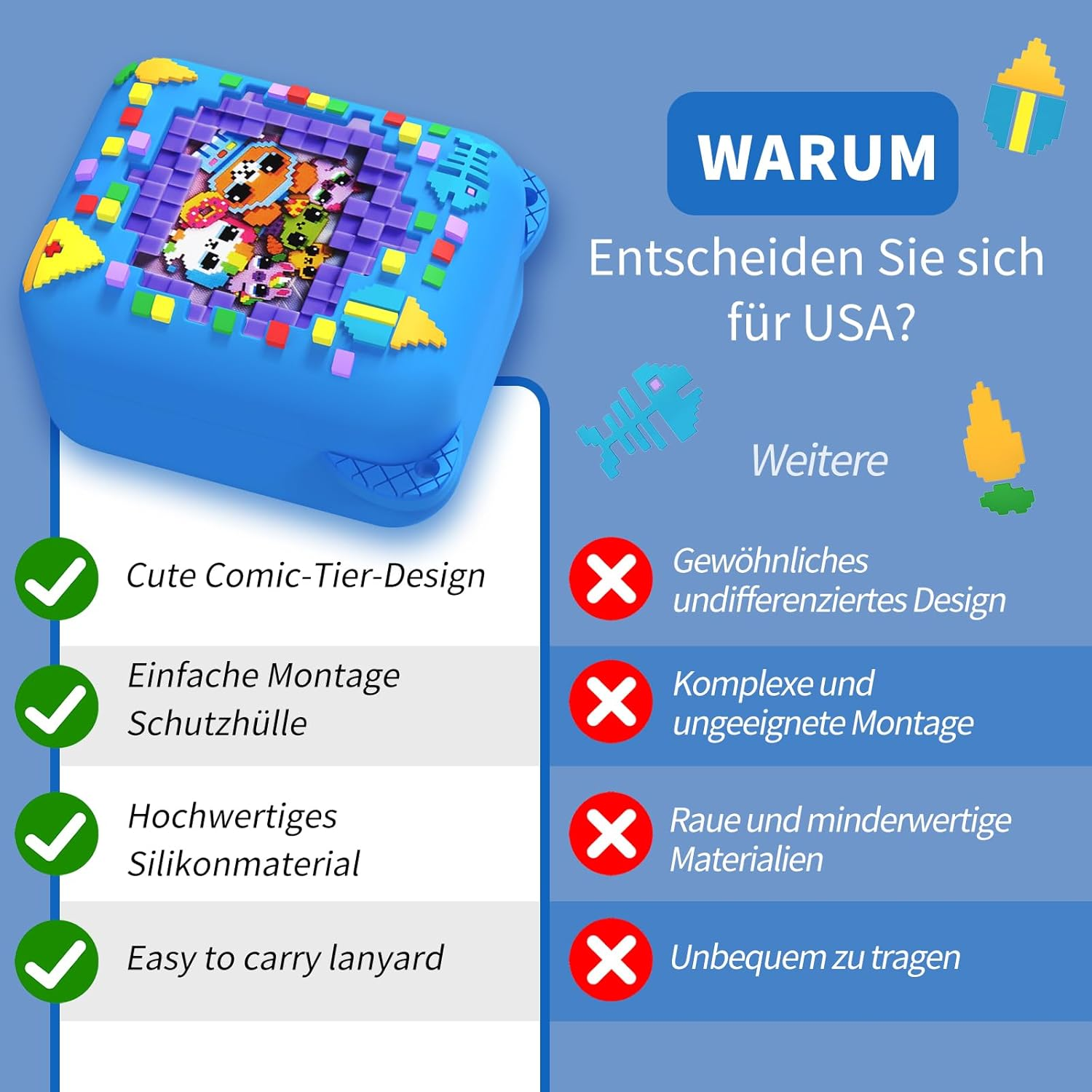 Protective Case for Bitzee Interactive Toy Digital Pet, MOWYEOK Protective Case with Food Print, Compatible with Accessories of the Bitzee Interactive Toy Digital Pet, with Lanyard (Blue) image number 6