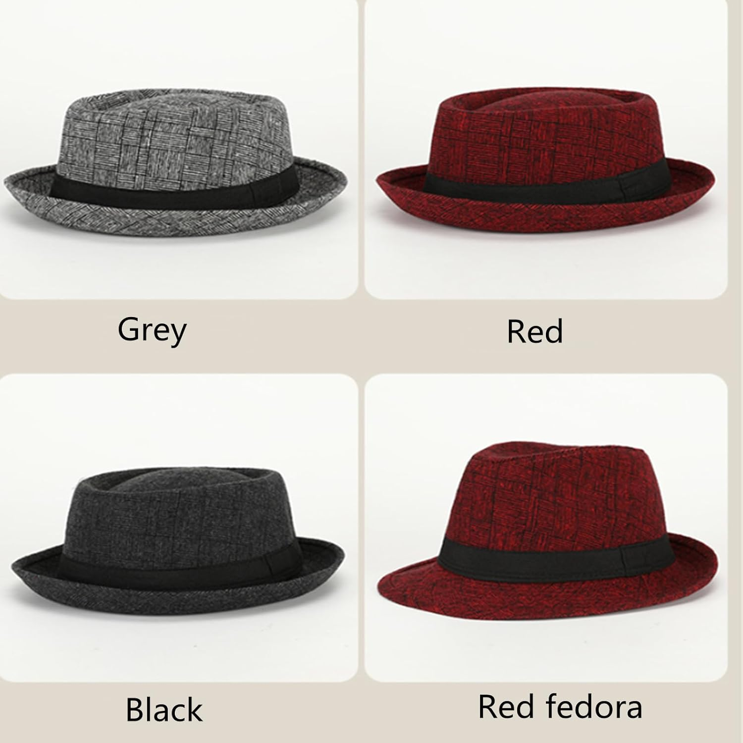 HEYANN Men'S Pork Pie Hat, Plaid Tweed Pork Pie Hat &ndash; Short Brim Fedora Hats round Crown Retro Flat Cap for Spring & Fall Beach, Party Hat image number 5