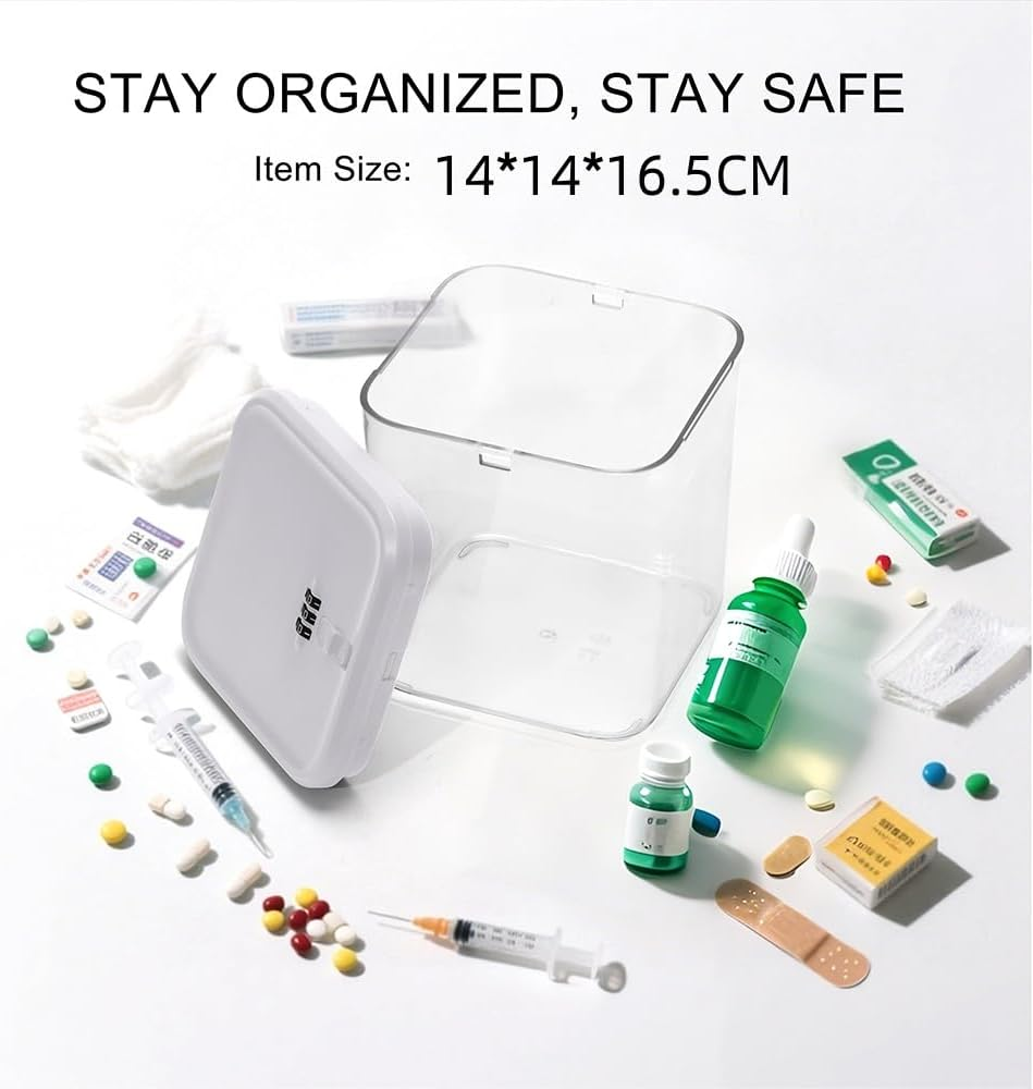 Lockable Storage Box,Medicine Lock Box Travel Case,Refrigerator Bin Container for Food,Medicines,Snacks,Locking Mobile Cell Phone Smart Device Jail,Small Lockbox for Office,Home,School (White) image number 5