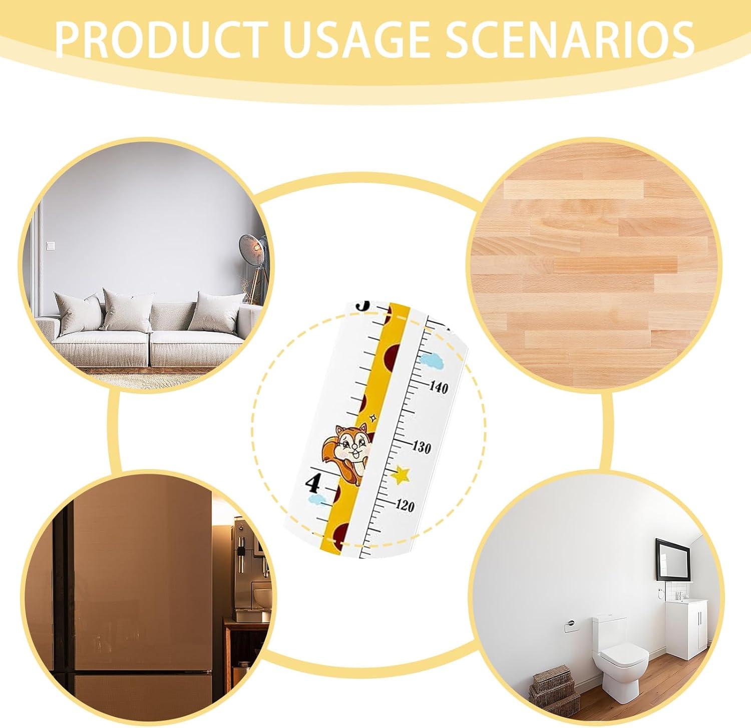 Giraffe Height Chart, Growth Measurement Device Fun Height Measure Tool with Hook Children Teenager Growth Record Cartoon Giraffe, for Bedroom Nursery Wall Decoration image number 1