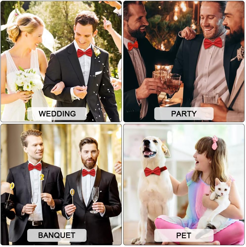 URAQT Men'S Bow Tie, Classic Solid Color Pre-Tied Bow Tie for Men, Satin Tux Bowtie, Adjustable Formal Neck Bowtie for Parties, Wedding image number 5