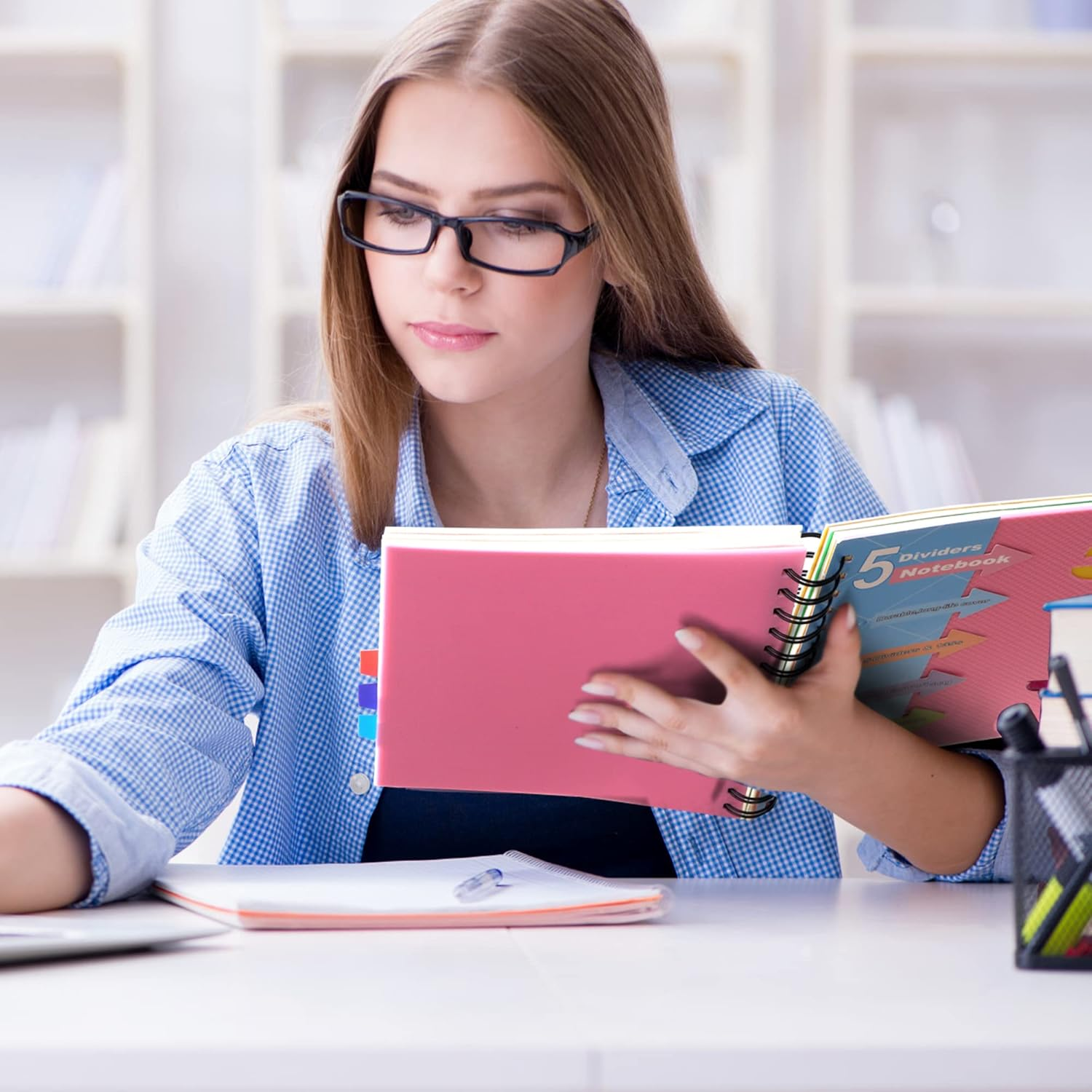 CAGIE 5 Subject Notebook with Removable Divider Tabs, A5 Spiral Notebook 5X7 Inch Lined Spiral Notebook for Women, 220 Pages Spiral Notebooks for School Note Taking, Pink image number 5