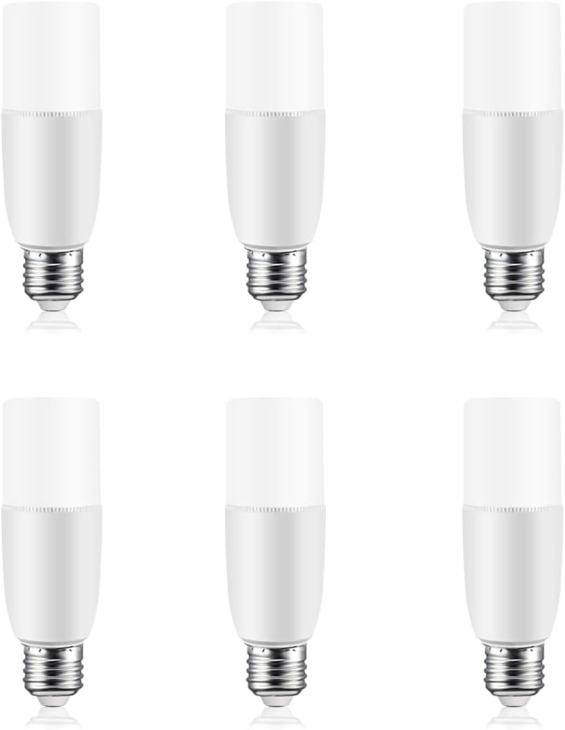 Tubular 6W LED Light Bulbs - 60 Watt Equivalent 600LM, E27 Base Daylight 6500K Non-Dimmable, Pack of 6