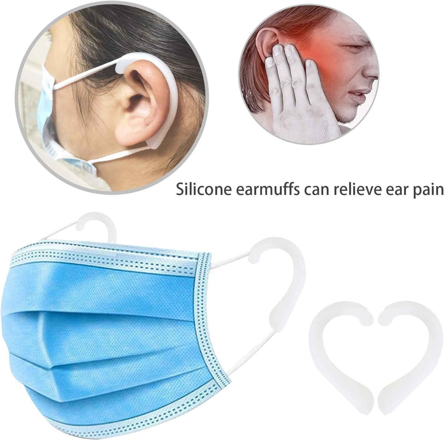 Ear Protectors for Mask, OKAICEN Mask Ear Protectors Anti-Slip Silicone Soft Earloop Relieve Ear Discomfort Silicone Earmuffs (Transparent,6 Pairs) - Blue image number 6