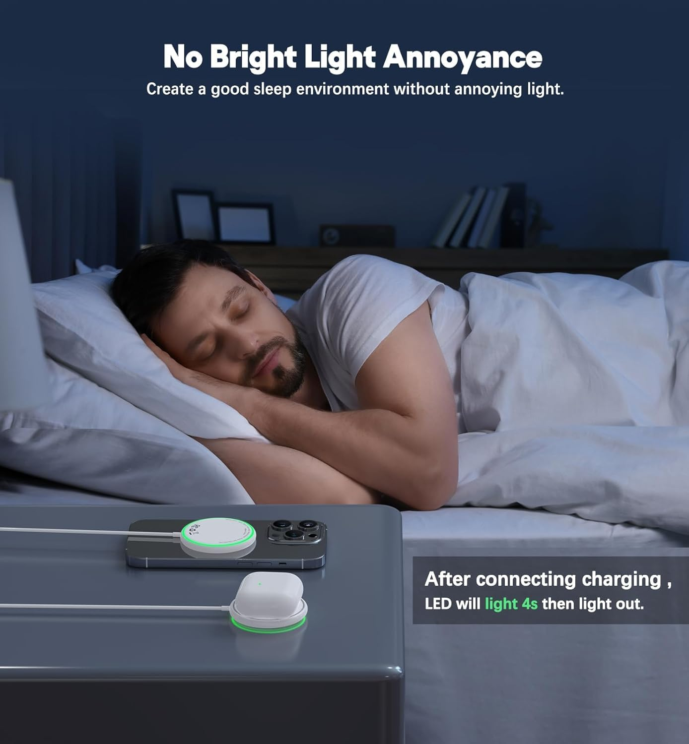 Magnetic Wireless Charger 15W Mag-Safe Charger for Phone 16 Pro Max/16 Pro/16 Plus/16/15/14/13/12 Series 2 Pack Magnet Wireless Charging Station/Pad with Sleep-Friendly Light for Airpods 3/2/Pro image number 4