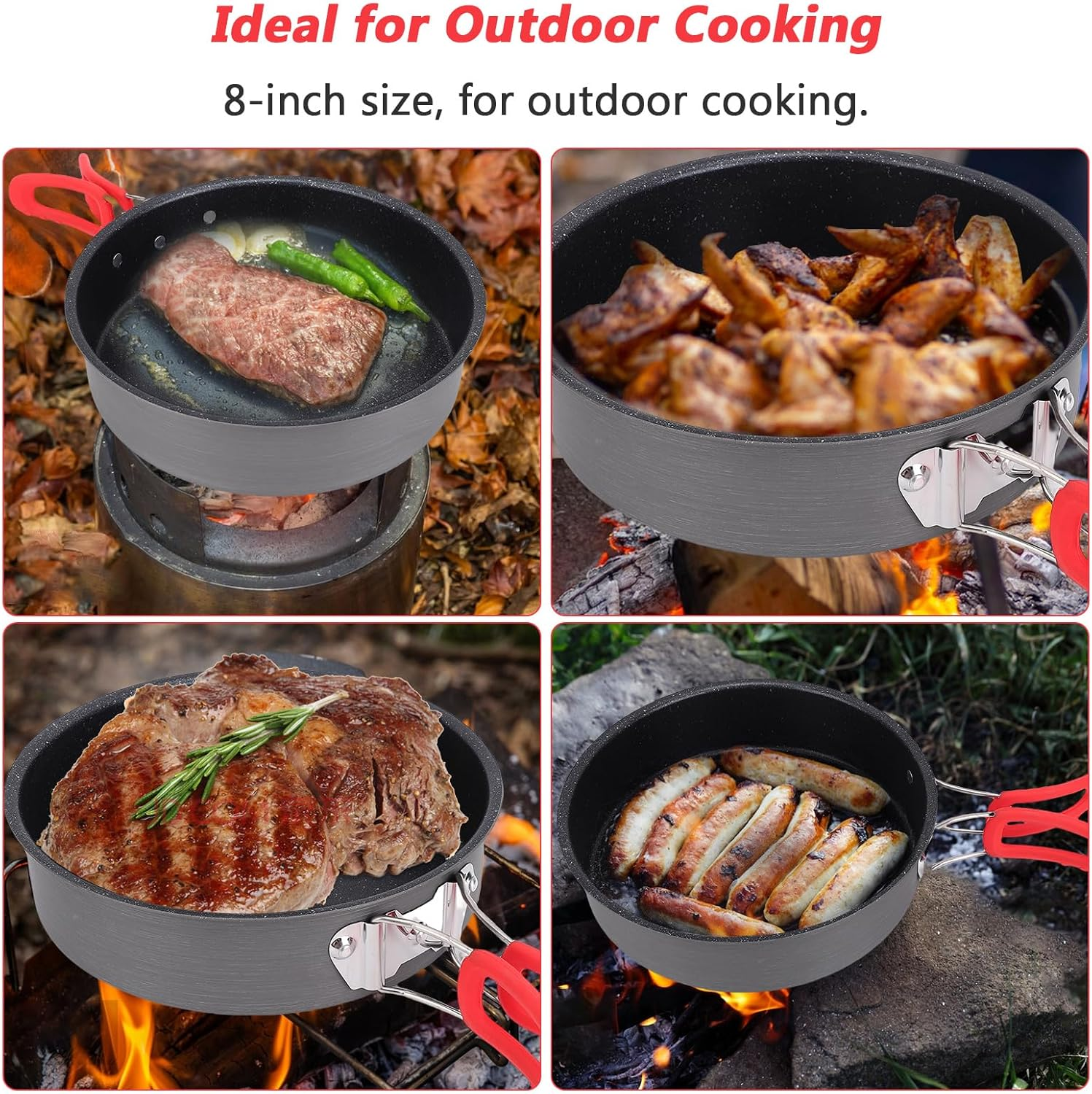 Camping Frying Pan 8Inch Non-Stick Fry Pan Quick Heating Omelet Maker Lightweight Foldable Handle with Thickened Bottom for Gas Ceramic Electric Induction Outdoor Cooking Hiking